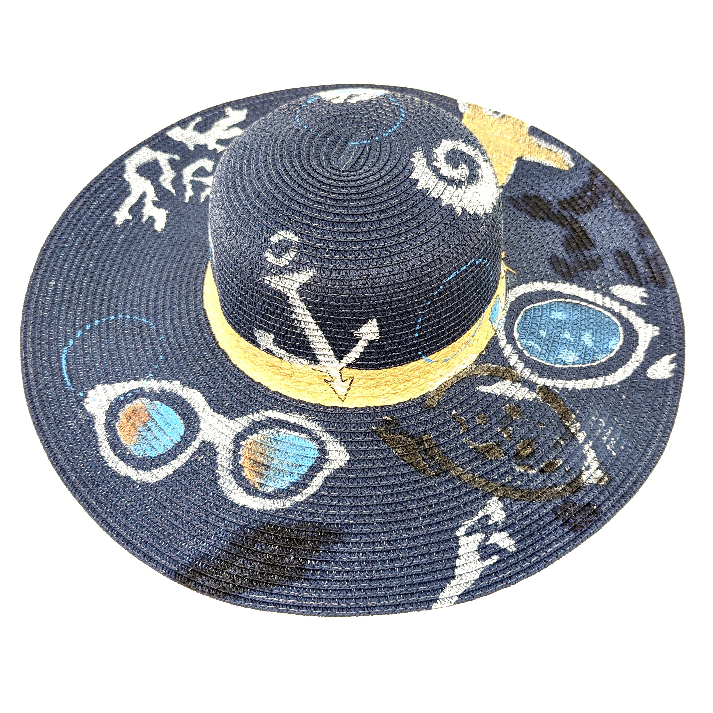 Seaside Printed Wide Brim Foldable Women's Sun Hat - 57cm UV Protection Beach Hat for Summer Outdoor Activities, Travel & Vacation