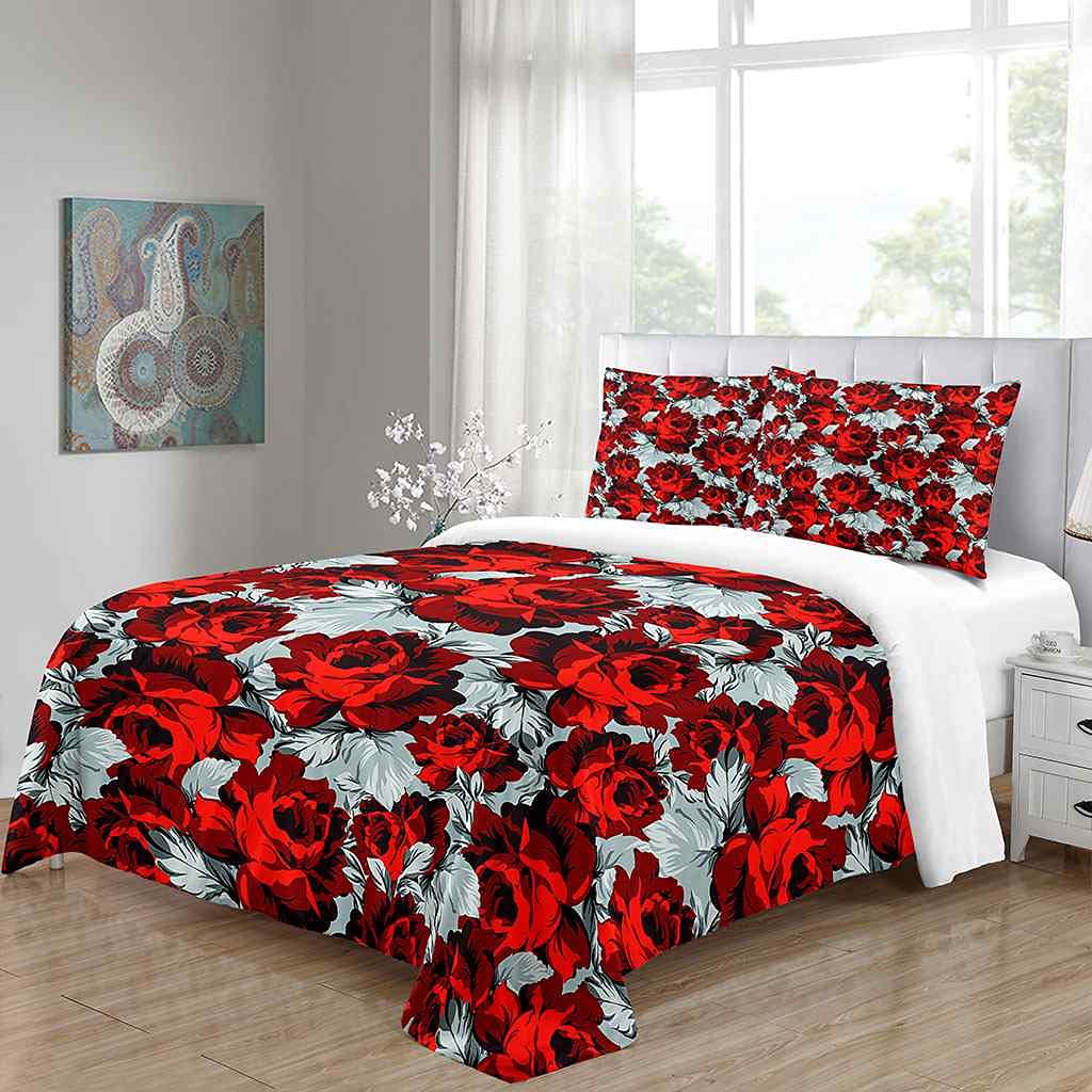 Queen Size Duvet Cover Set 90x90 Inches - Red Peony Floral Design, Soft Microfiber Bedding with Zipper Closure & Corner Ties, Includes 2 Pillow Shams | Modern Bedroom Decor for Master & Guest Rooms