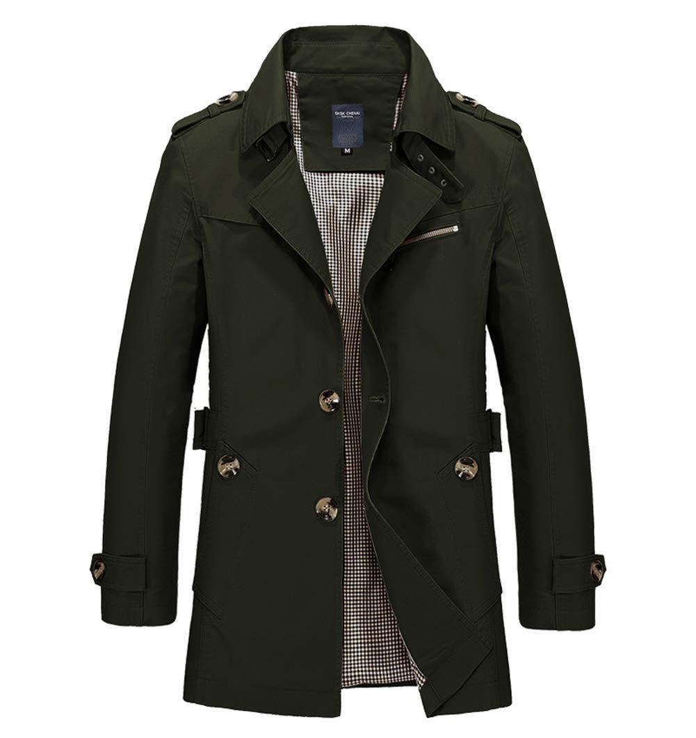 Men's Slim Fit Notched Collar Single Breasted Cotton Jacket - Business Casual Trench Coat for Office & Formal Occasions