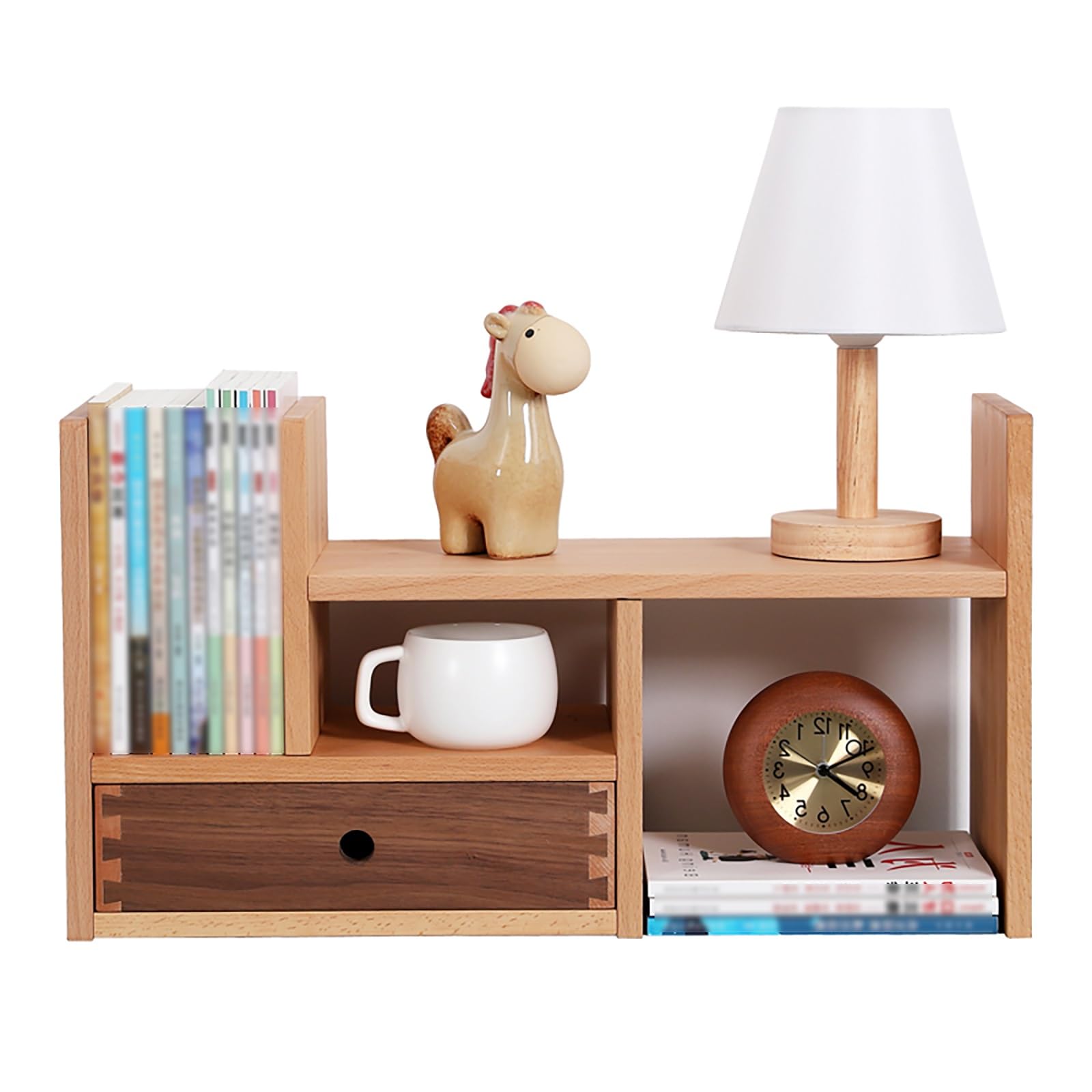 Solid Wood Multi-Layer Storage Table with Drawers - Adjustable Retractable Shelf for Small Spaces | Desktop Organizer & Nordic Style Home Office Decor | Perfect for Bedroom, Living Room, Dorm and Workspace Organization