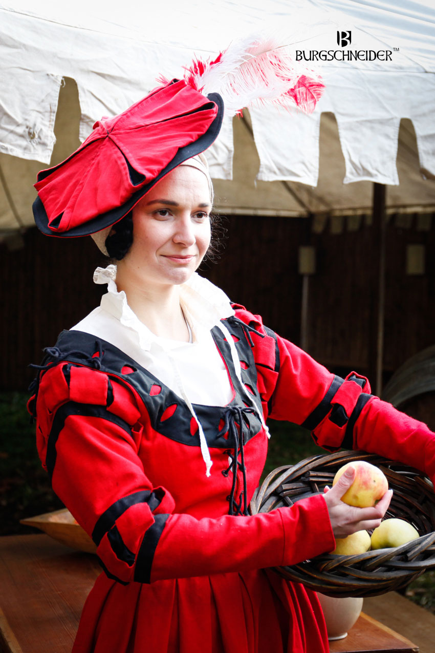 Landsknecht Striped Sleeves - Renaissance Flora Red & Black Costume Accessories for Historical Reenactment, LARP, and Cosplay Events