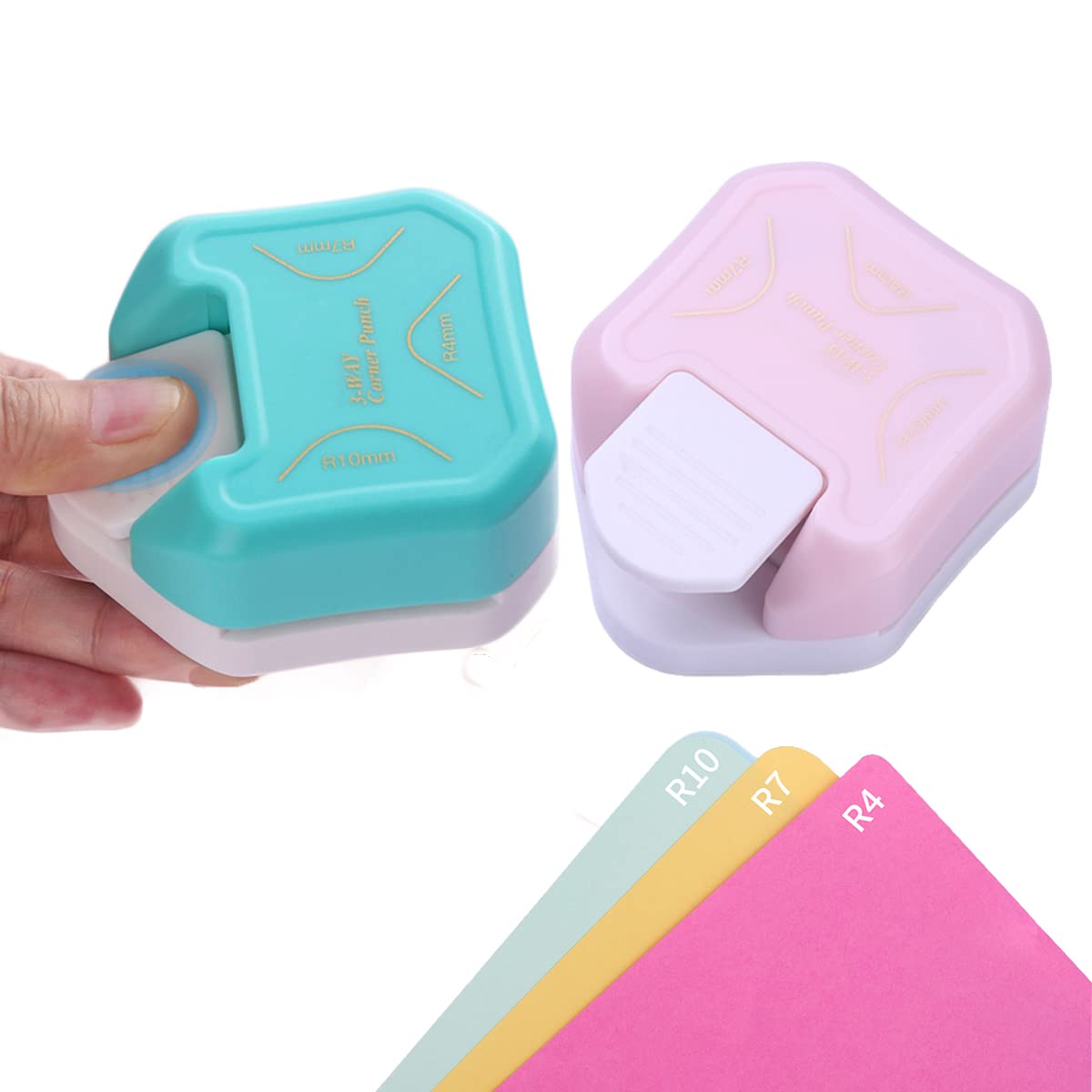 3 in 1 Corner Rounder Punch (4mm 7mm 10mm) for Paper Crafts, Cardstock, Business Cards & Scrapbooking - Perfect for DIY Projects, Photo Albums & Card Making (Blue) - Office, School & Craft Room Essential