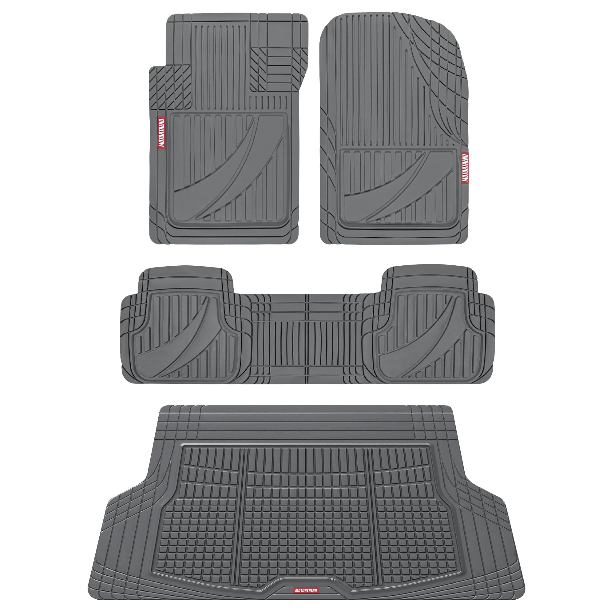 Motor Trend FlexTough Advanced Gray Rubber Car Floor Mats with Cargo Liner - All Weather Custom Fit Floor Mats for Cars, SUVs & Vans | Front & Rear Set | Durable Protection for Mud, Snow & Spills | Perfect for Daily Commute & Road Trips