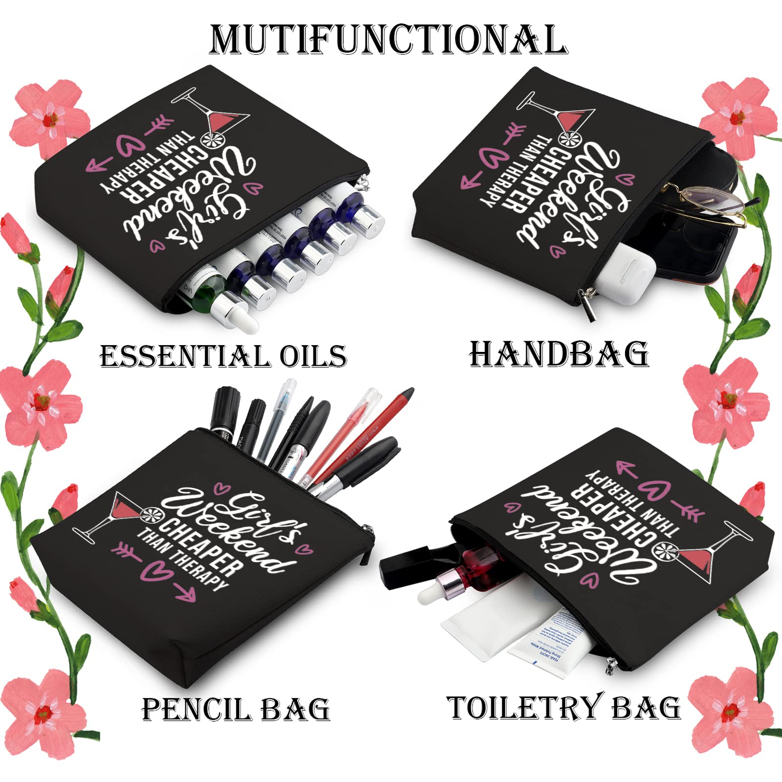 WCGXKO Premium Zipper Pouch Makeup Bag - Perfect Weekend Travel Organizer & Best Friend Gift for Girls - Durable Black Cosmetic Case for Travel, Gym, Work & Daily Essentials
