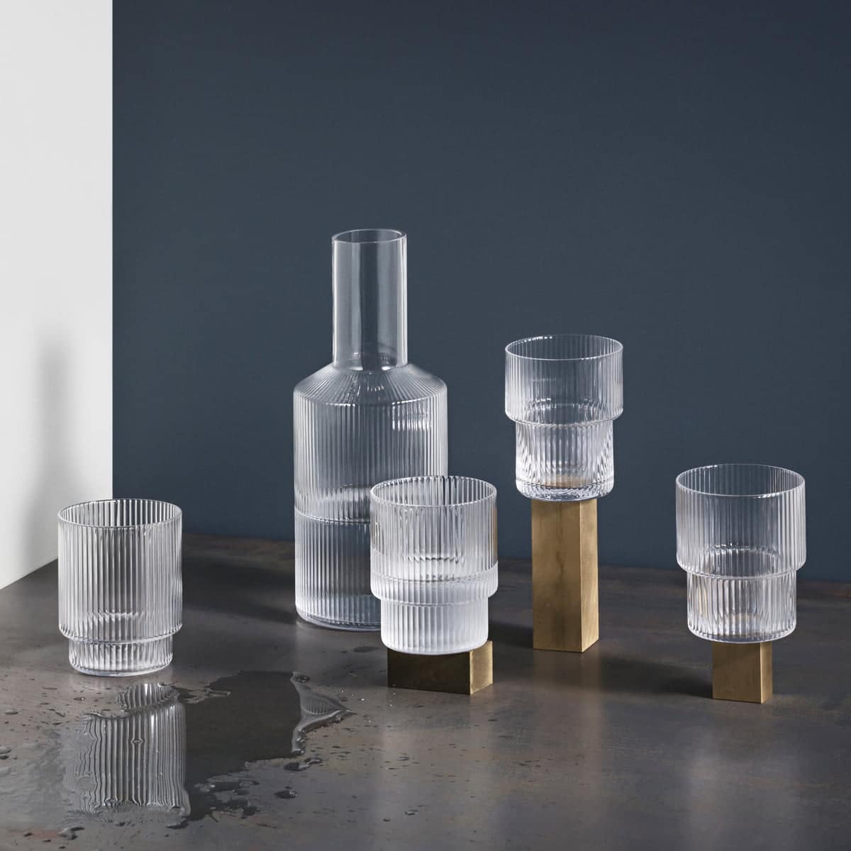 FERM LIVING Ripple Glasses - Set of 4 Clear Drinking Glasses for Water, Juice & Cocktails | Modern Glassware for Home, Bar & Restaurant Use