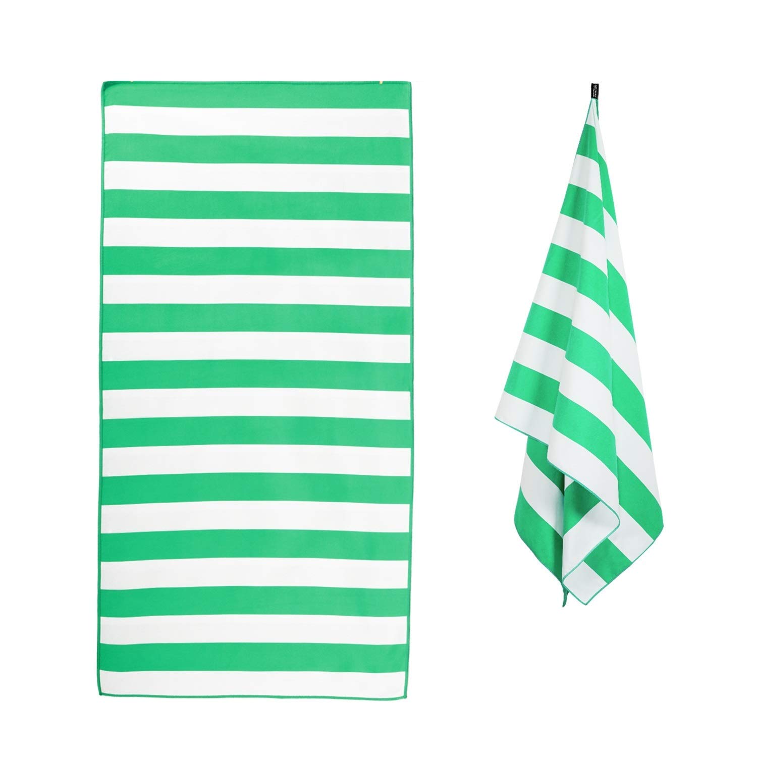 PLAZENZON Microfiber Beach Towel - Oversized 63x35 Inch Quick Dry Sand Free Towel for Swimming, Pool & Travel | Lightweight Compact Towel for Adults & Kids | Perfect for Beach Vacations, Yoga & Gym (Green Stripes)