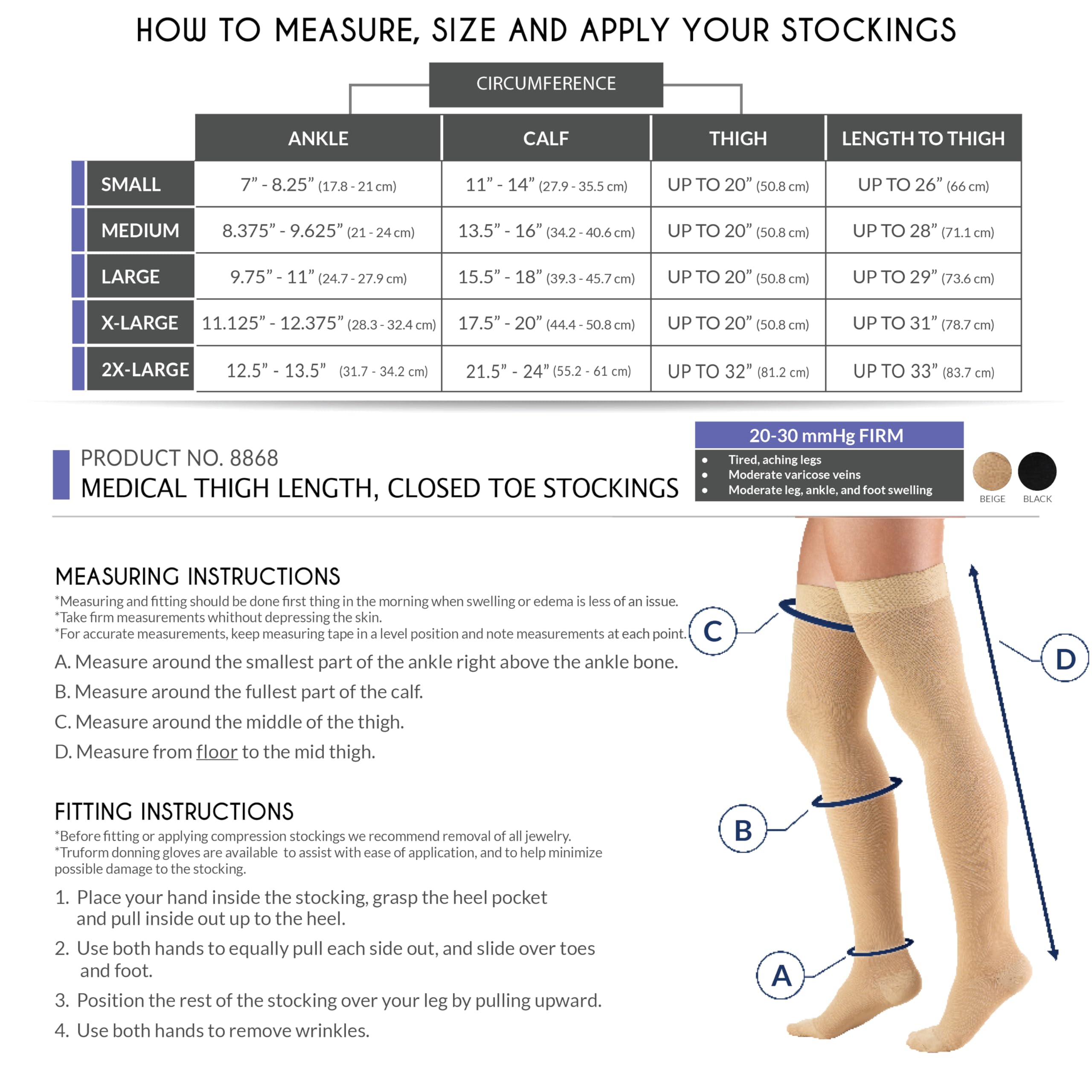 Truform 20-30 mmHg Compression Stockings for Men & Women - Thigh High Medical Socks with Dot Top & Closed Toe - Ideal for Circulation Support, Varicose Veins & Long Flights