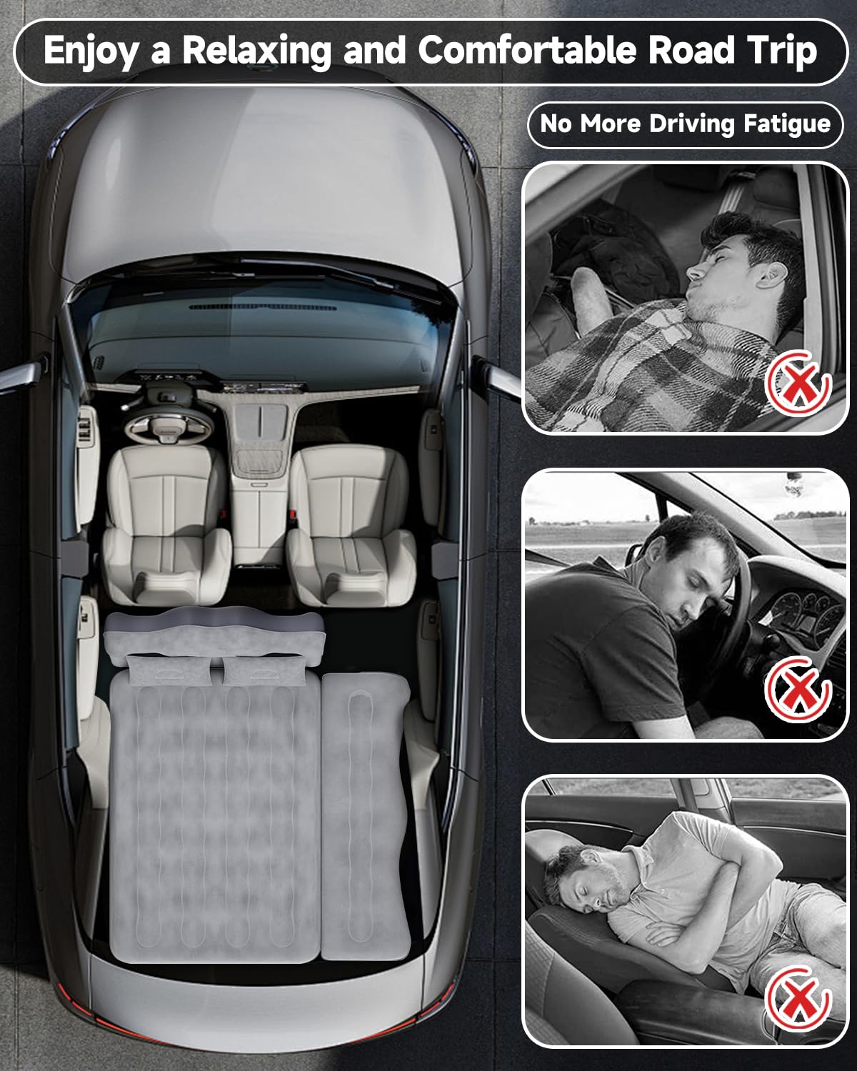 Inflatable SUV Car Air Mattress Bed with Pump & Pillows - Portable Camping Sleeping Pad for Truck, Van Rear & Backseat - Perfect for Road Trips, Camping & Outdoor Adventures