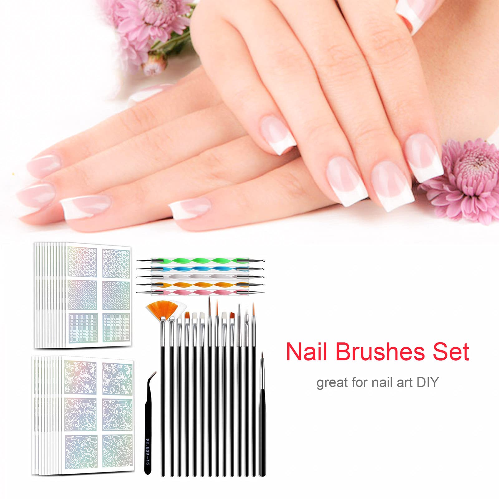 EXCLUZO Professional Nail Art Kit - 12-Piece Nail Brushes Set with Nail Stickers, Dotting Pens, Pick Up Tweezers & Essential DIY Tools for Beginners | Perfect for Home Manicures, Salon Nail Designs & Gift Giving