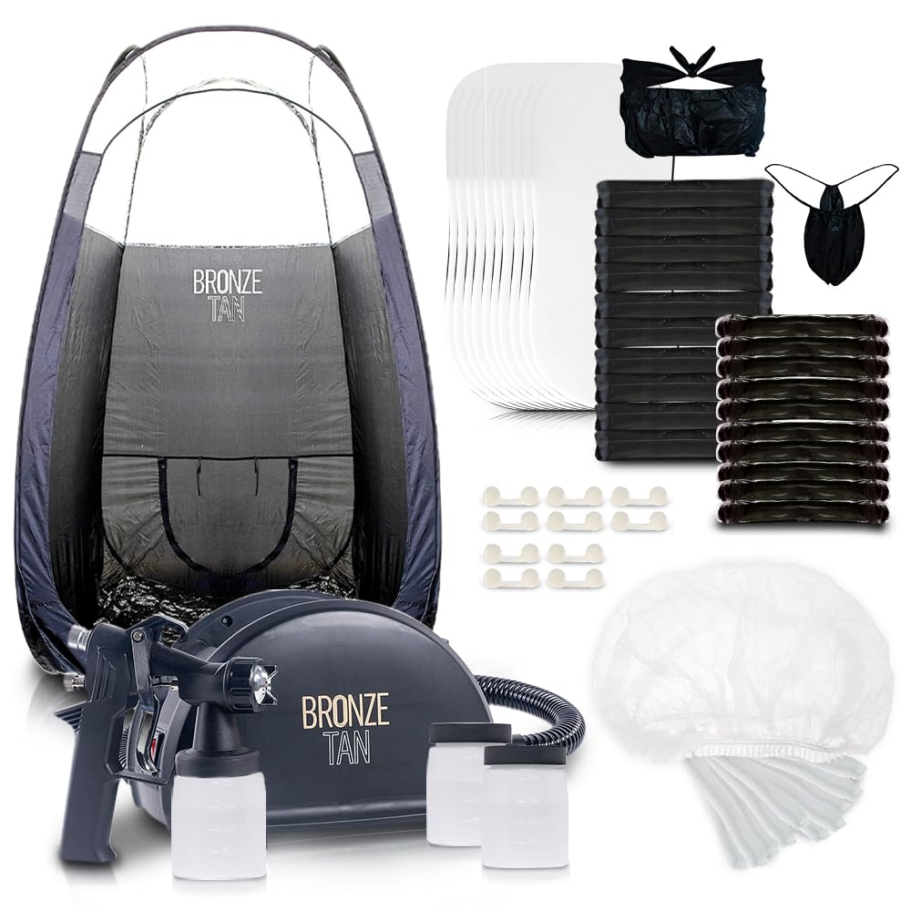 Professional Bronze Tan Spray Tanning Kit with Machine, Quick-Setup Tent, Feet Pads & Accessories - Complete Salon & Home Spray Tan Solution for Beginners & Professionals - Perfect for Mobile Tanning Services & At-Home Glow