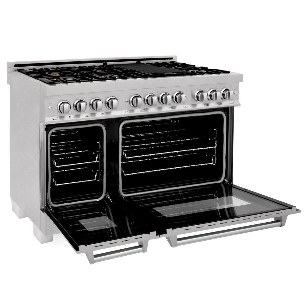 ZLINE 48-inch 6.0 cu. ft. Dual Fuel Range with Gas Cooktop & 2 Electric Ovens - Satin Stainless Steel with 6 Brass Burners (RAS SN BR 48) | Professional Kitchen Appliance for Home Chefs & Cooking Enthusiasts