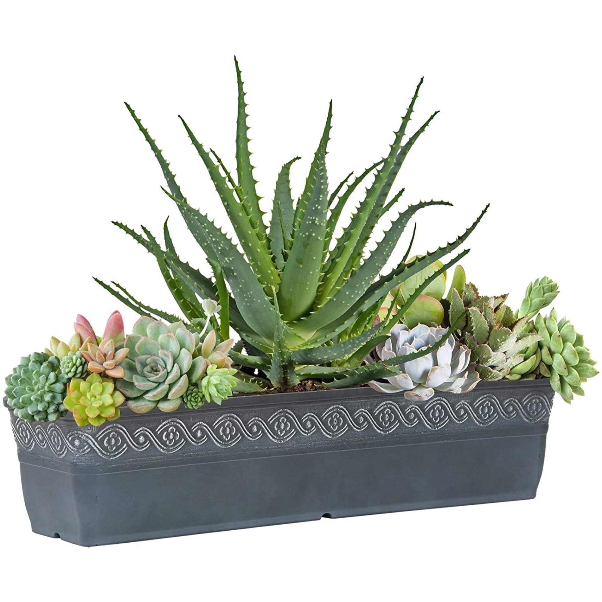 Classic Corinthian Resin Rectangle Flower Pot Planter - Storm Blue, 18 Inch - Indoor/Outdoor Garden Decor for Home, Patio, and Balcony Planting