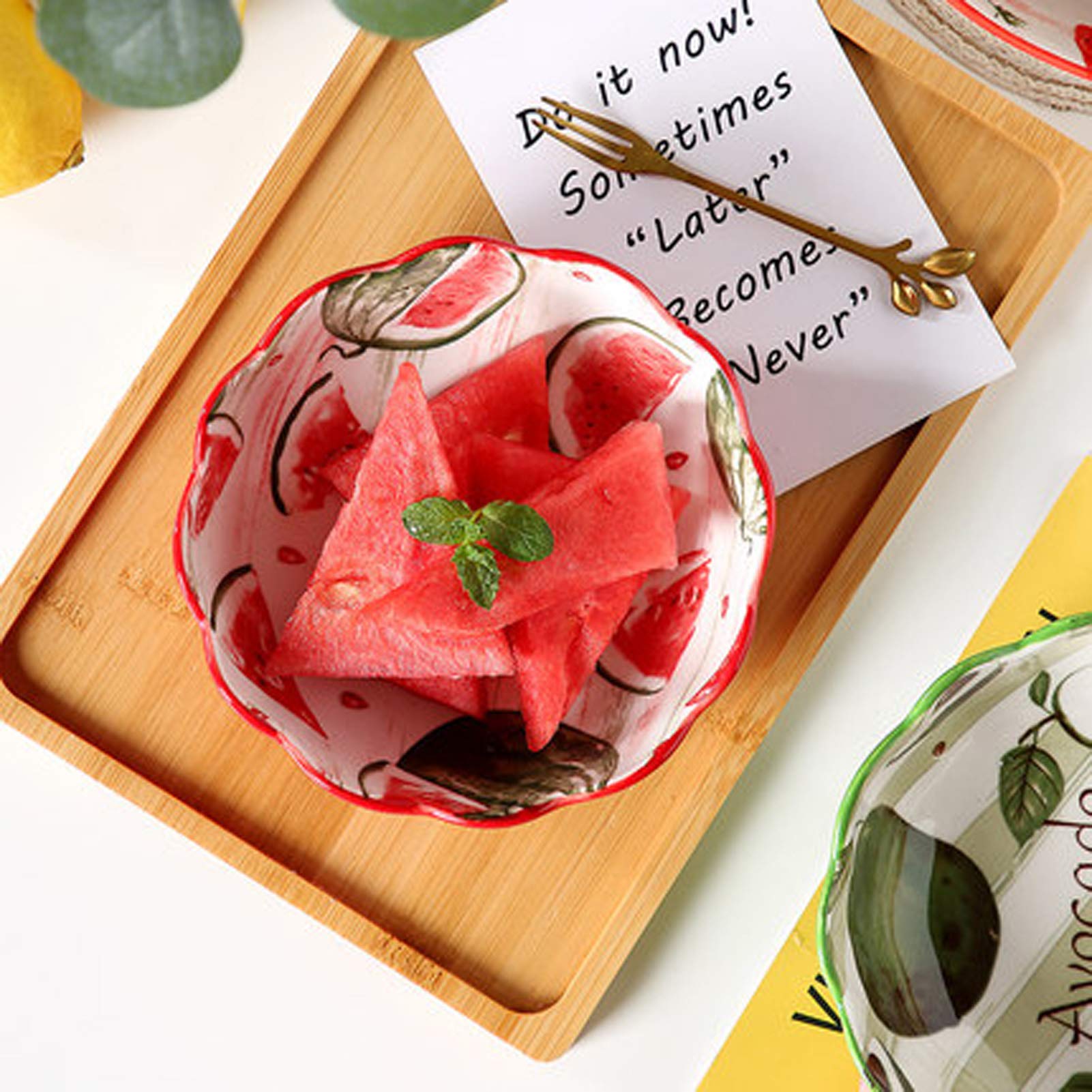 Japanese Ceramic Tableware Set - Cute Strawberry Design Small Fresh Fruit Salad Bowls, Creative Personality Dishes for Home Kitchen & Dining Room Decor | Perfect for Breakfast, Dessert, Party Serving