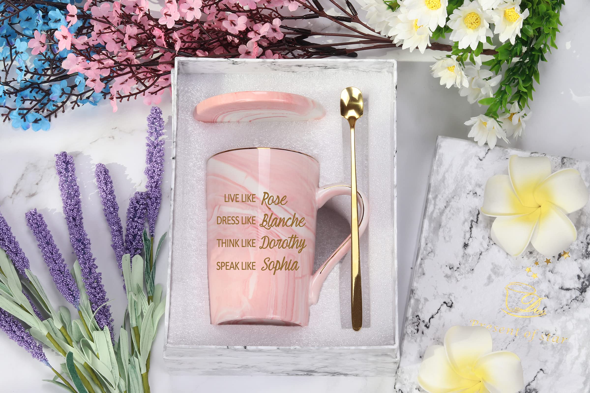 Golden Girls Coffee Mug 14oz - Best Friendship Gifts for Women, Wife, BFF - Birthday Present with Gift Box - Live Like Rose, Dress Like Blanche, Think Like Dorothy, Speak Like Sophia - Perfect for Office, Home & TV Show Fans