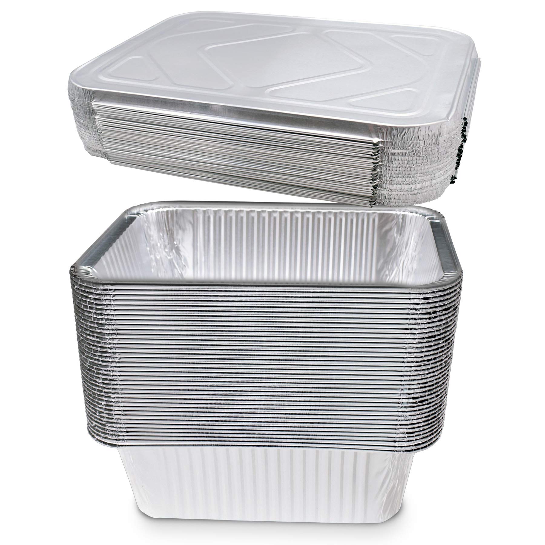 Disposable Aluminum Pans with Lids - 100 Pack (8.5 x 6 x 2.5 Inches) - 5 lb Oblong Foil Baking Pans for Cooking, Meal Prep, Party Serving & Food Storage - Perfect for Thanksgiving, Christmas & Catering Events