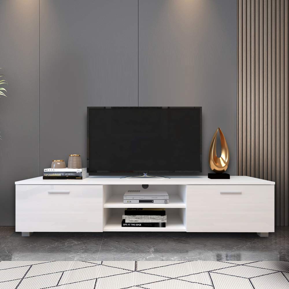 Modern TV Stand with Storage for 70 Inch TV - Entertainment Center TV Cabinet with 2 Storage Cabinets, Media Console for Living Room & Bedroom - White | Perfect for Home Theater Setup & Living Room Organization