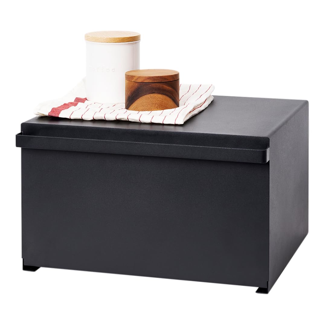 Yamazaki Home Metal Bread Box - Slim Space Saving Counter Storage for Bread, Buns & Pastries - Horizontal Steel Bread Holder for Kitchen Counter & Pantry Organization