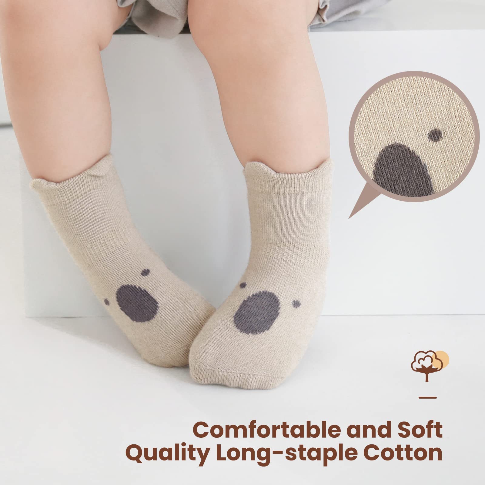 Auranso Baby Socks 5 Pairs - Non-Slip Grip Cotton Socks for Boys & Girls (6-18 Months) | Cute Cartoon Animal Pattern Toddler Socks | UK Size 1-9.5 | Perfect for Crawling, Playtime & Everyday Wear