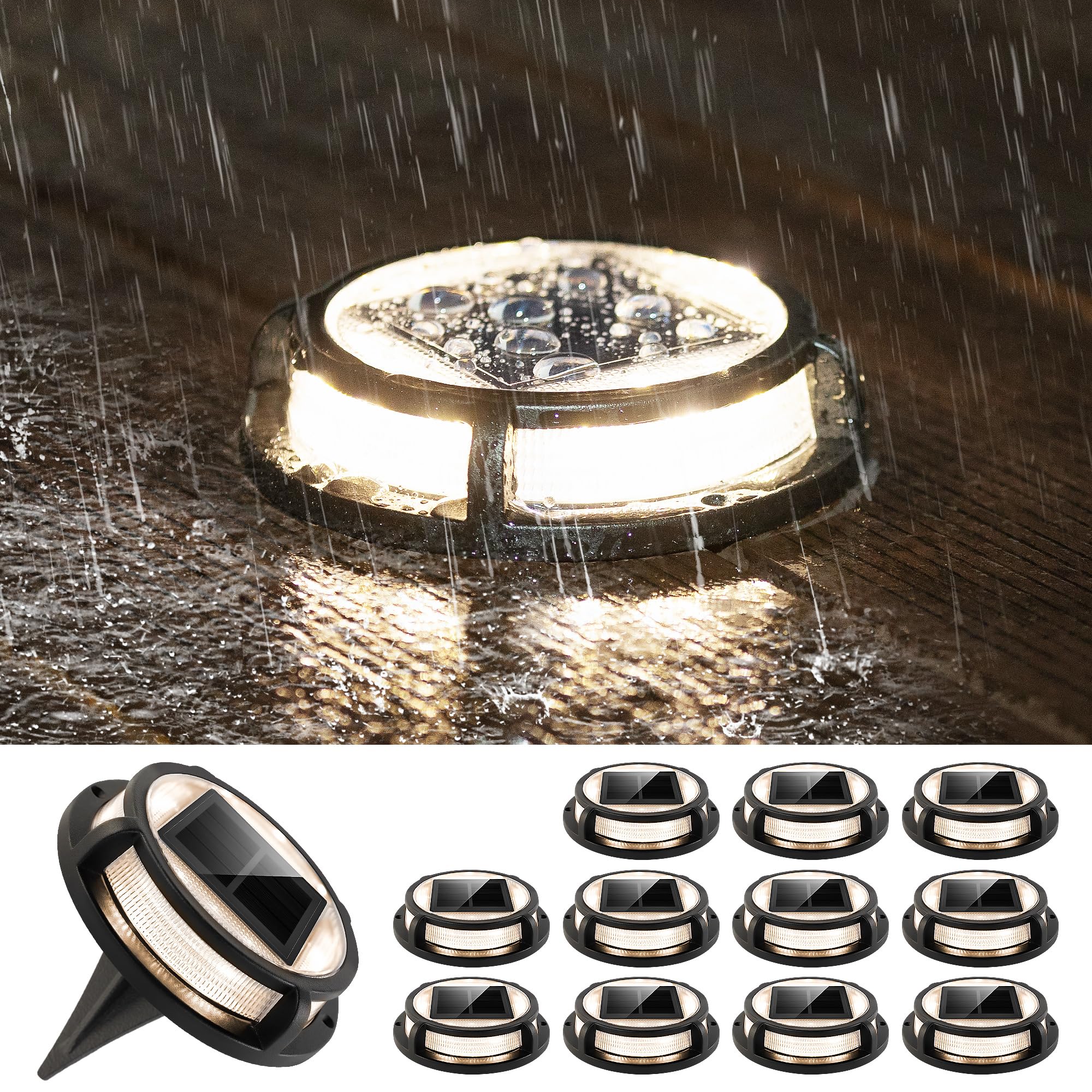 12 Pack Solar Driveway Lights - LUTEC Waterproof Outdoor Solar Pathway Lights with 12 LEDs (Warm White) | IP67 Rated for Steps, Sidewalk, Garden & Patio Lighting | Weatherproof Landscape Lighting for Driveway Markers, Walkways & Yard Decor