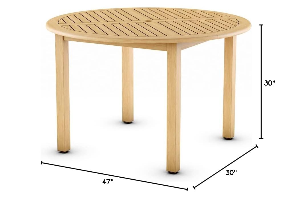 Amazonia Indiana Round Patio Dining Table - Weather-Resistant Teak Finish Outdoor Dining Set for Garden, Deck, or Backyard - Durable Indoor/Outdoor Use - Brown