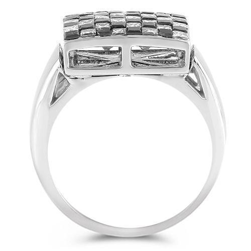 14K White Solid Gold Men's Ring with Black and White Princess Cut Diamond 2.79 CTW - Elegant Wedding Band, Anniversary Gift, or Luxury Statement Piece for Men