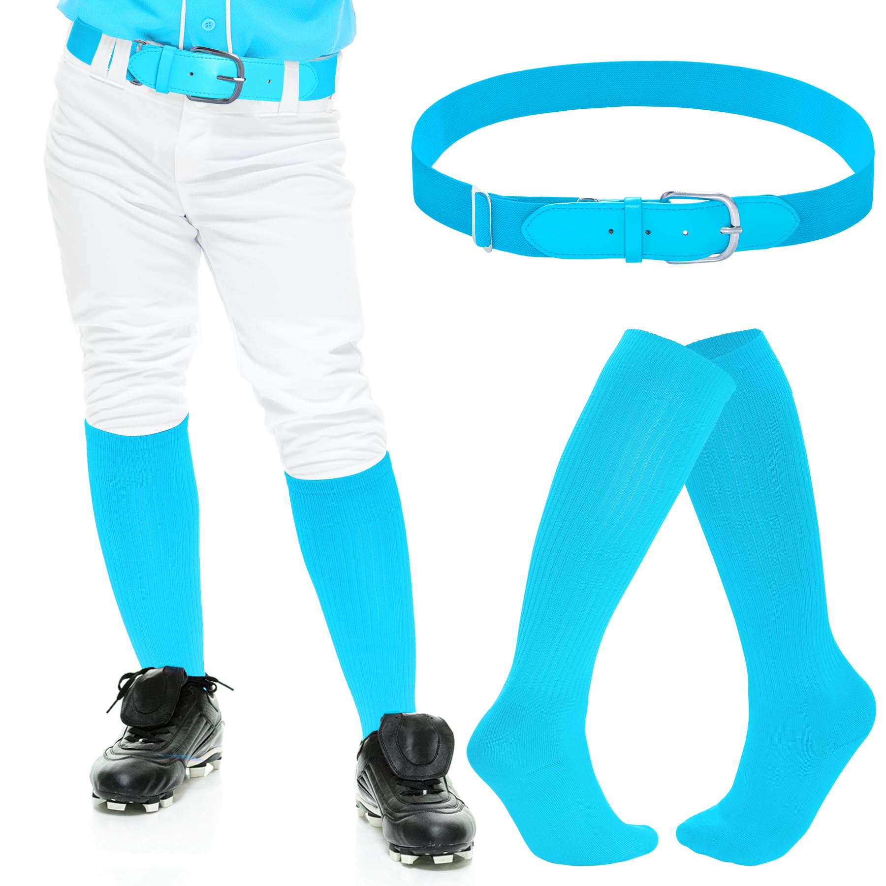 Youth Baseball Socks & Belt Set for Boys & Girls - Elastic Waist Softball Belt - Perfect for Little League Games & Practice Sessions
