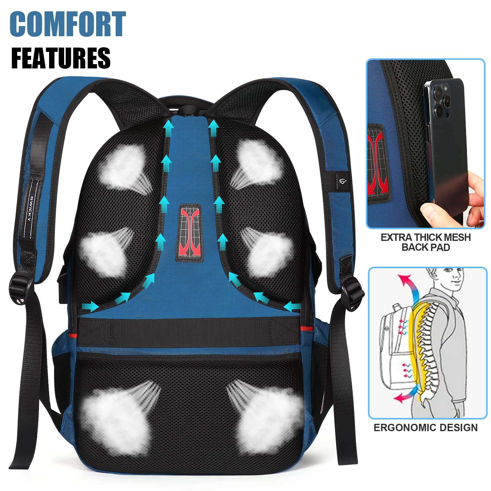Star Cloud 16 Inch Travel Laptop Backpack with USB Charging Port - Waterproof Anti-Theft Business & College Computer Backpack for Men & Women (Blue) - Perfect for Work, School, Commuting & Air Travel