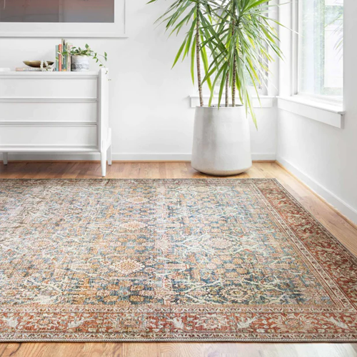 Loloi Layla Handmade Vintage Area Rug - Ocean/Rust 7.5'x9.5' Soft Living Room Rug for Boho Home Decor | Perfect for Bedroom, Dining Room & Cozy Spaces