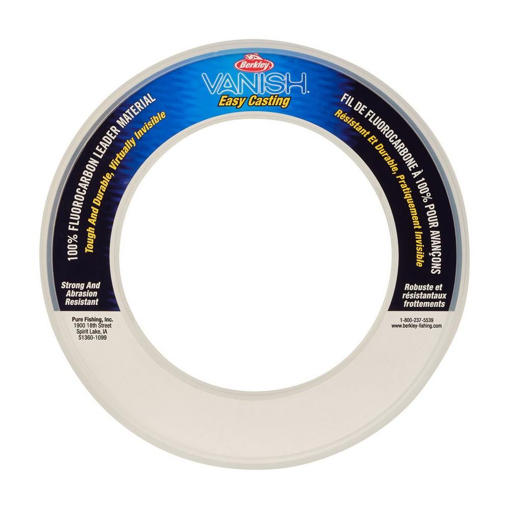 Berkley Vanish Fluorocarbon Fishing Leader Line - 30 Yard Coil with Wrist Spool - Clear Invisible Leader for Bass, Trout & Saltwater Fishing - Freshwater & Saltwater Use