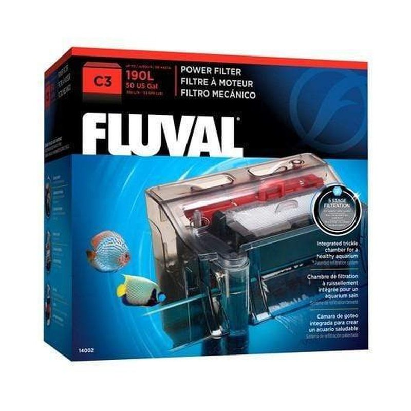 Fluval C3 Hang On Power Filter - 153 GPH (580L/h) for Aquariums Up to 50 Gallons (190L) - Quiet External Fish Tank Filter with 3-Stage Filtration System - Perfect for Freshwater and Saltwater Tanks