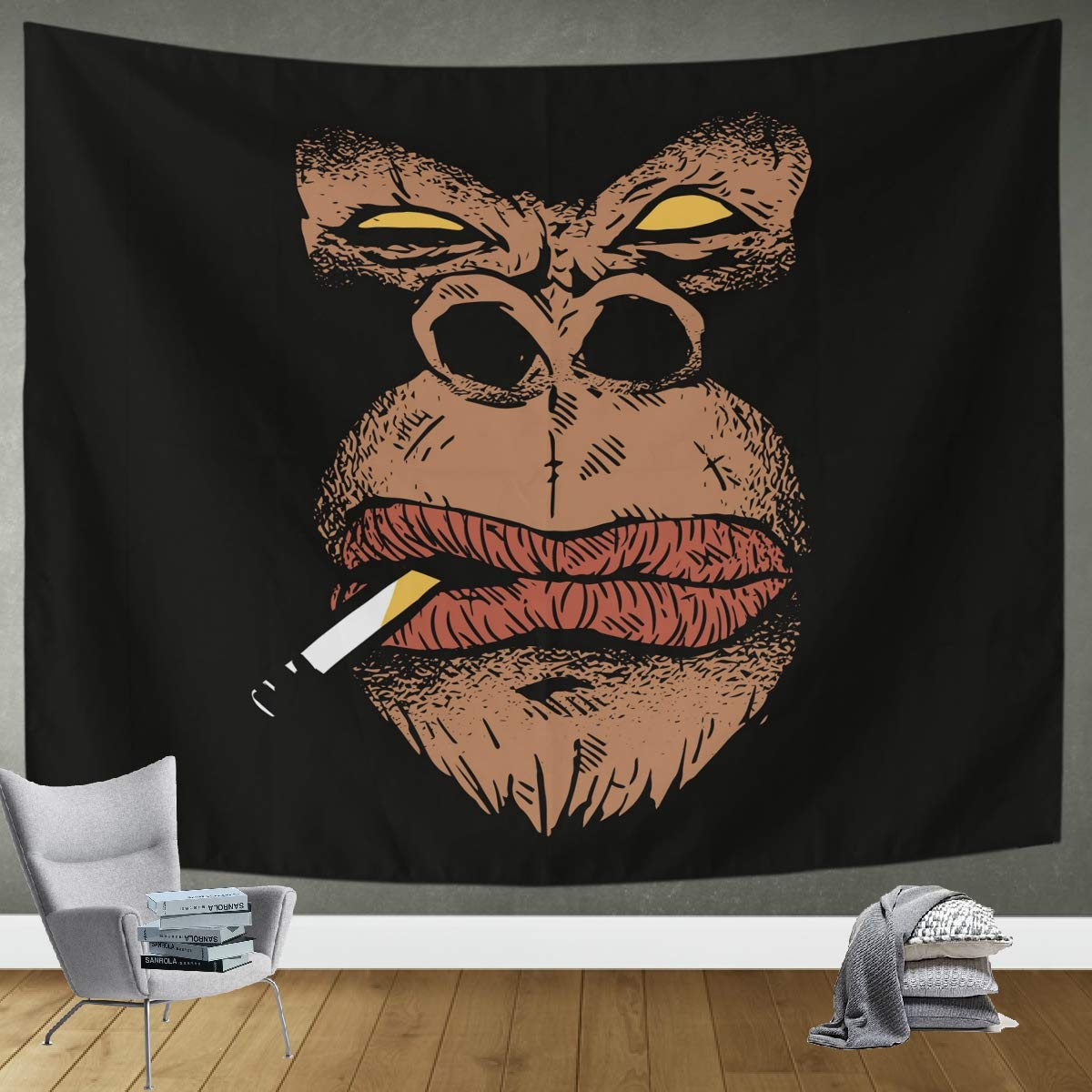 DOMIKING Gorilla Smoking Wall Tapestry - 60x51in Bohemian Room Decor for Bedroom, Living Room & Dorm | Unique Hippie Home Decor for Parties, Meditation Spaces & College Dorm Aesthetics