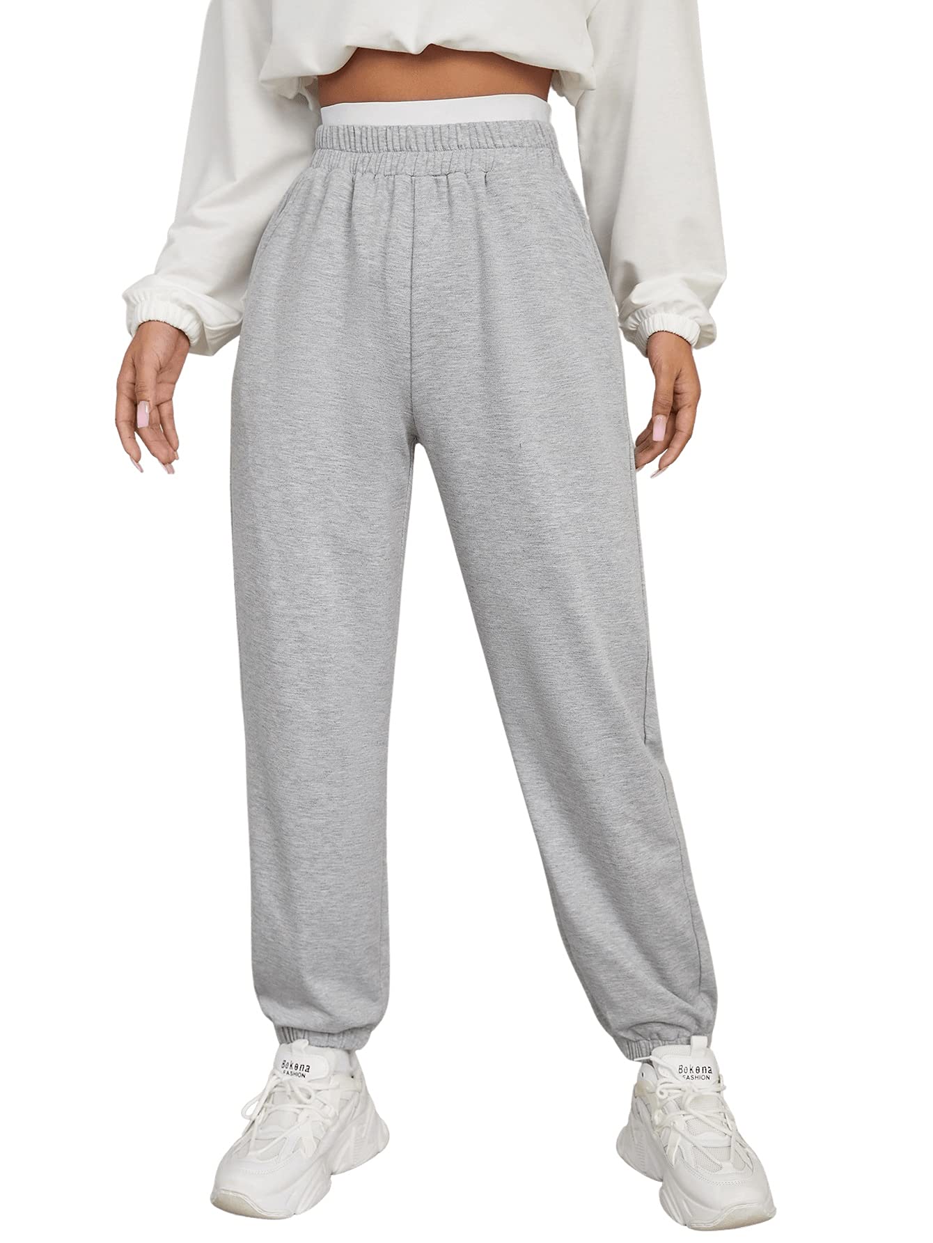 SweatyRocks Women's Striped Jogger Sweatpants with Drawstring Waist & Pockets - Comfortable Lounge Pants for Yoga, Running, and Casual Wear