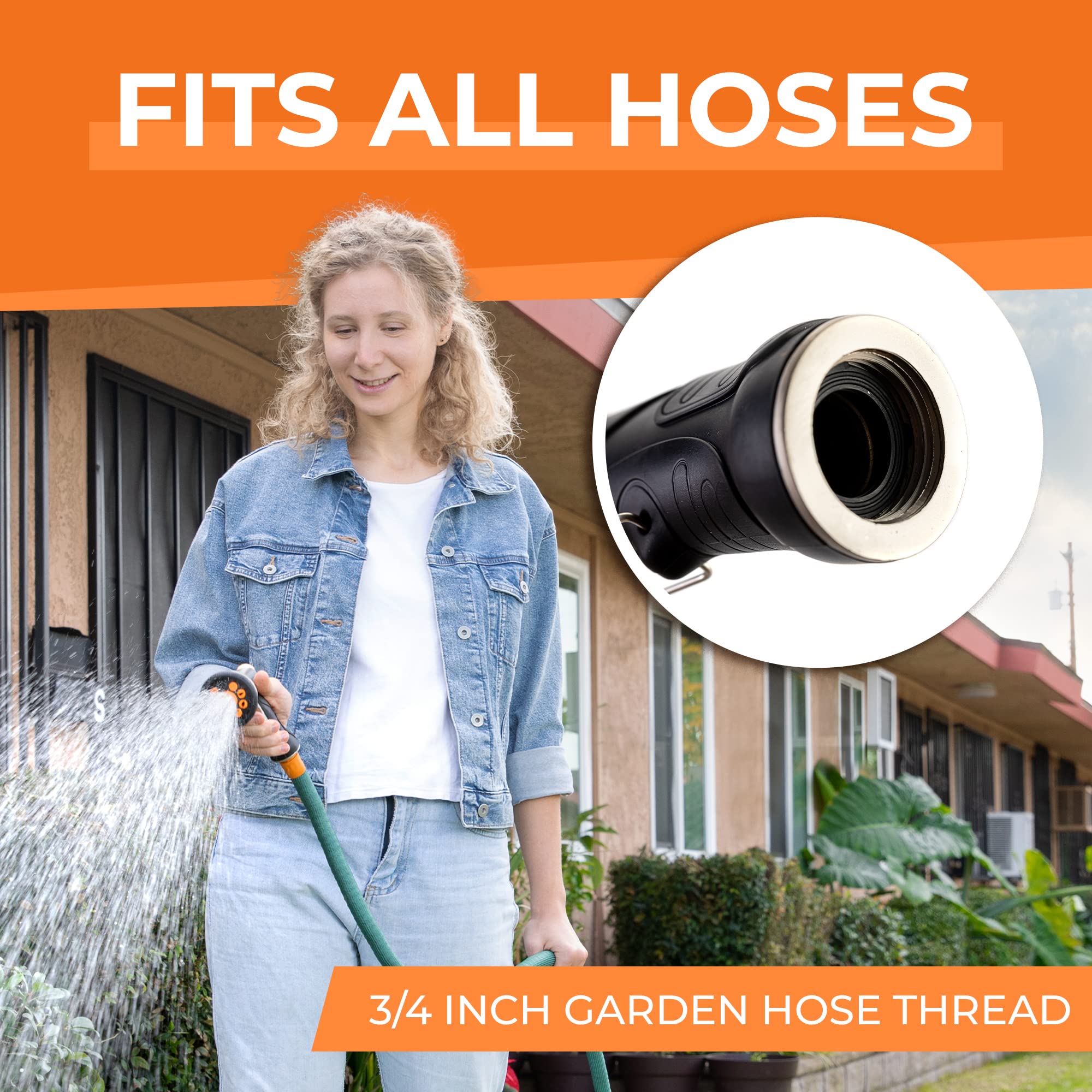 Premium Heavy Duty Metal Garden Hose Nozzle Sprayer - 9 Adjustable Spray Patterns for High Pressure Watering | Ideal for Lawn Care, Dog Washing & Car Cleaning | Durable Outdoor Watering Tool for Gardening & Cleaning Tasks