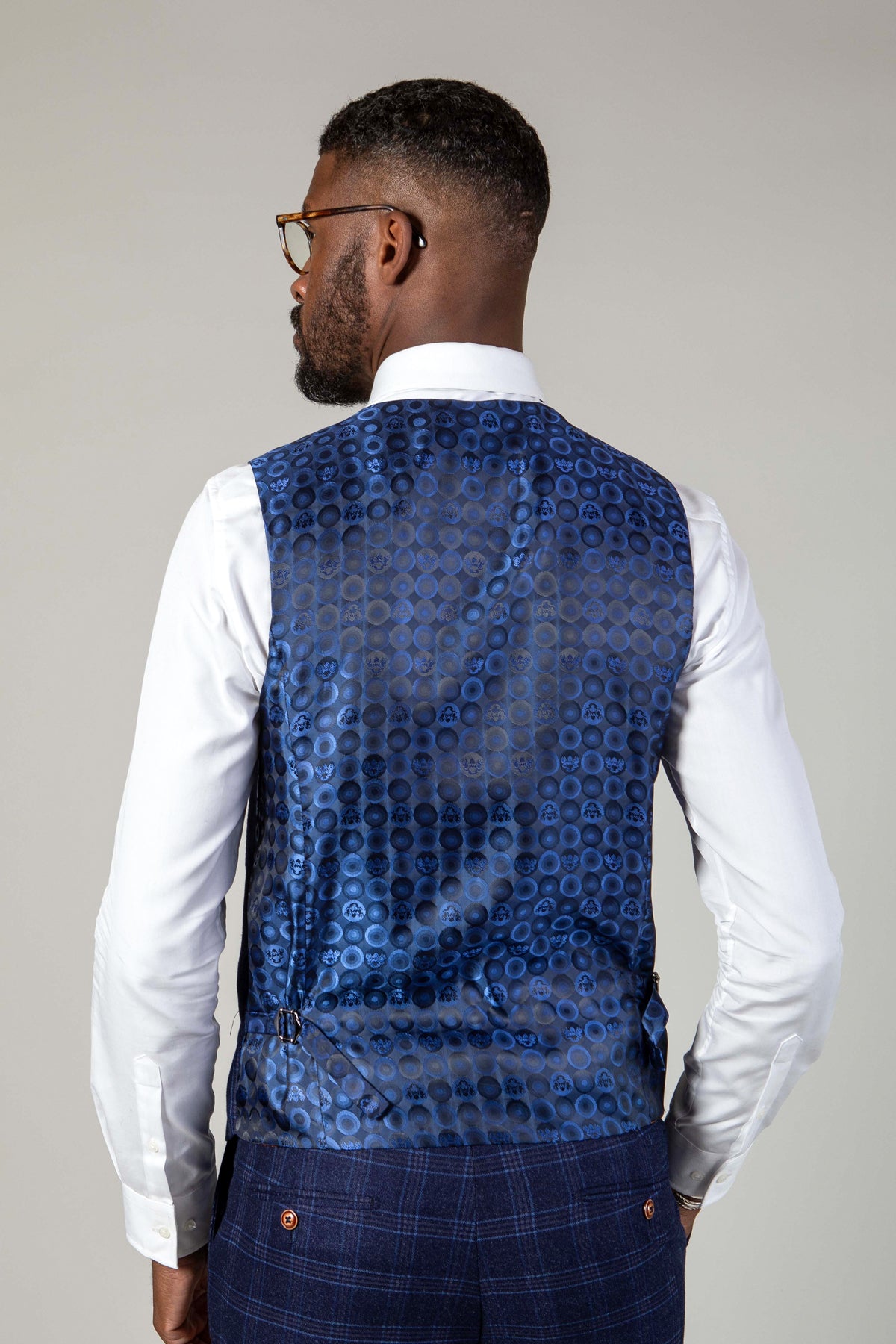 CHIGWELL Blue Tweed Check Waistcoat for Men - Stylish Formal Vest for Weddings, Office & Business Attire