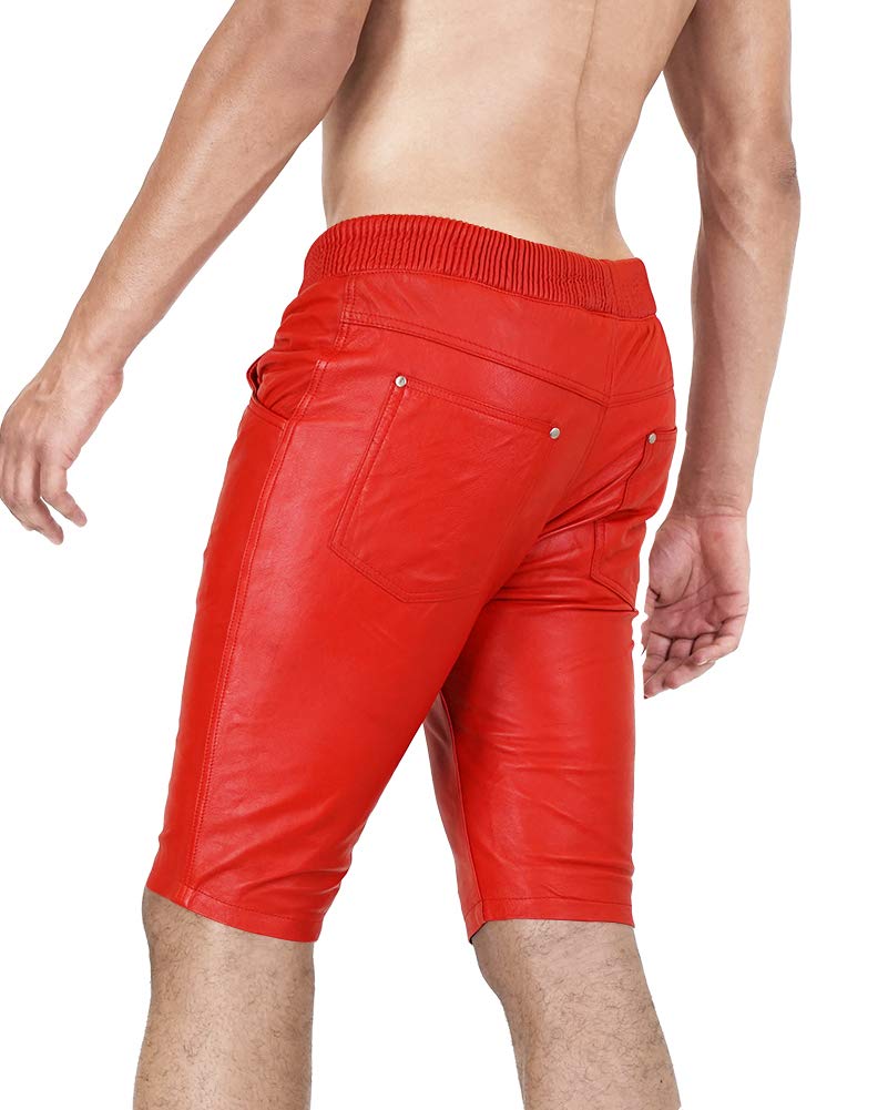 Bockle® Men's Red Lamb Leather Jogger Shorts - Stylish & Comfortable Leather Pants for Casual Wear, Gym, and Outdoor Activities