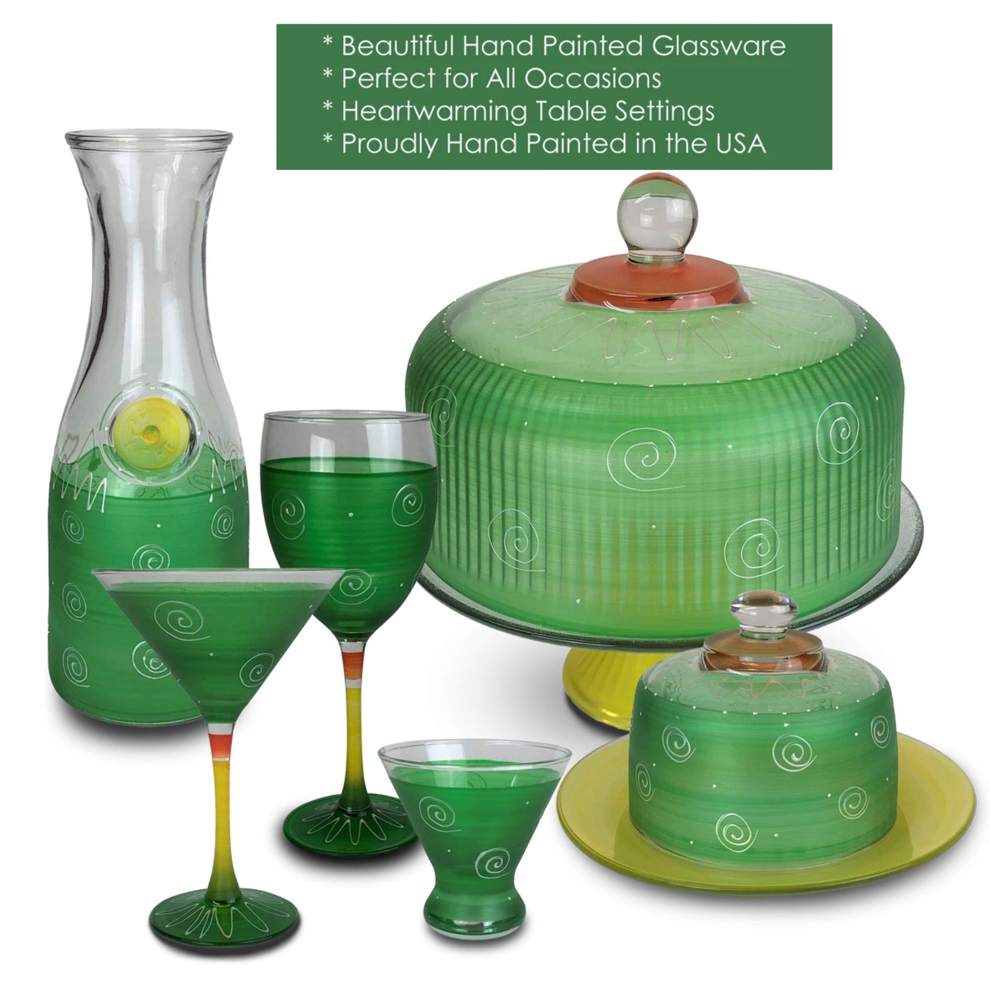 Set of 2 Hand Painted Margarita Glasses - 12oz Dark Green & White - Perfect for Cocktail Parties, Mexican Themed Events & Home Bar Decor