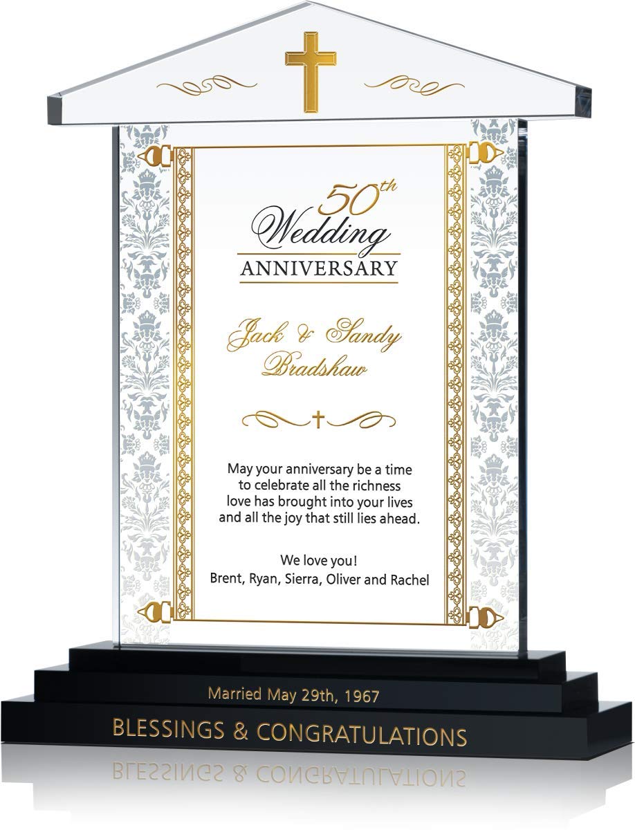 Custom Christian 50th Wedding Anniversary Gift for Couples - Personalized with Names & Wedding Date - Religious Golden Anniversary Keepsake for Parents/Grandparents (9 Inch) - Perfect for Church Celebrations & Family Milestones