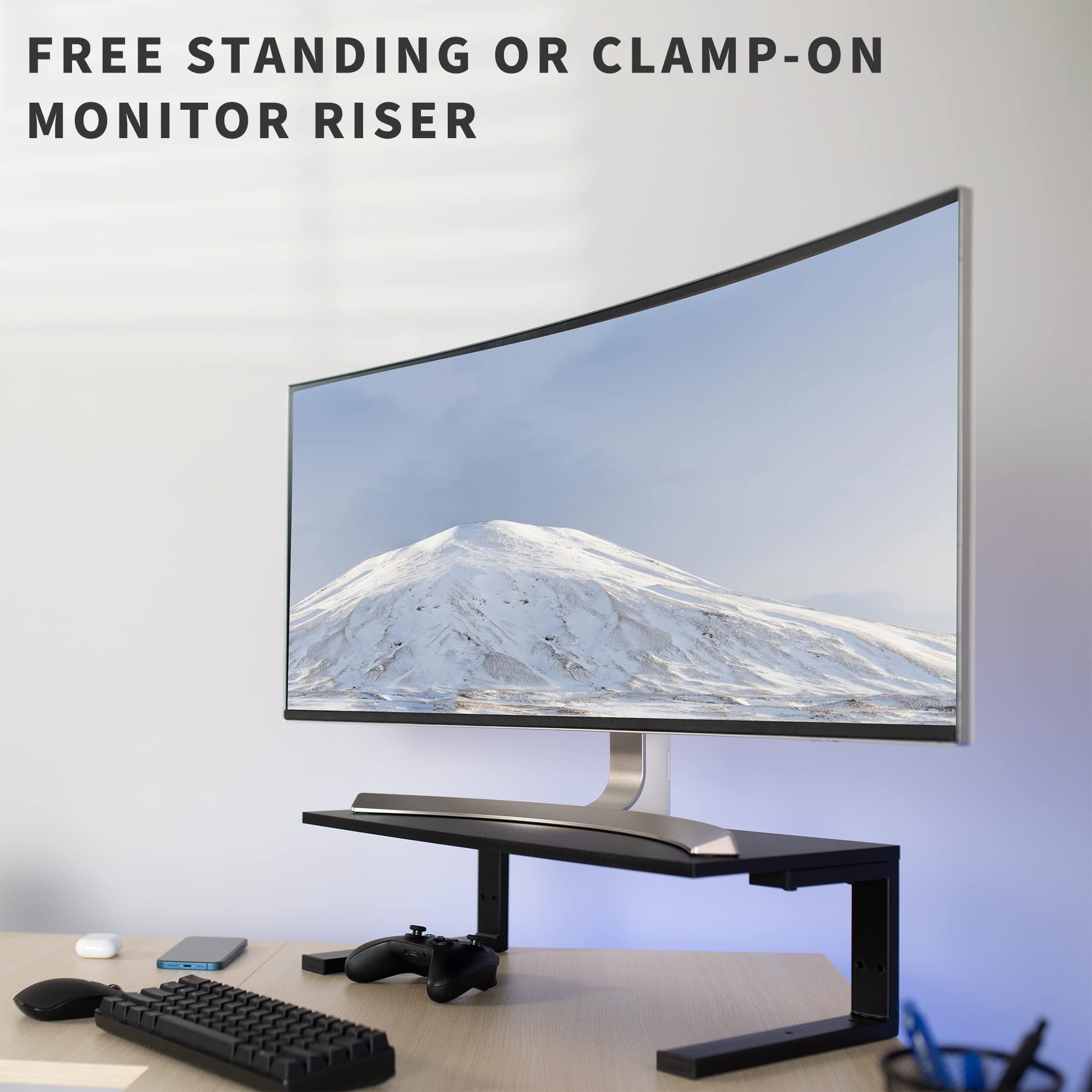 VIVO Clamp-on 22 inch Adjustable Desk Extension Shelf for Gaming PC, Ergonomic Monitor Stand, Laptop Riser, Printer Stand - Heavy Duty Steel Construction with Freestanding Feet - Perfect for Home Office, Gaming Setup, and Workspace Organization (DESK-SHELF22B)