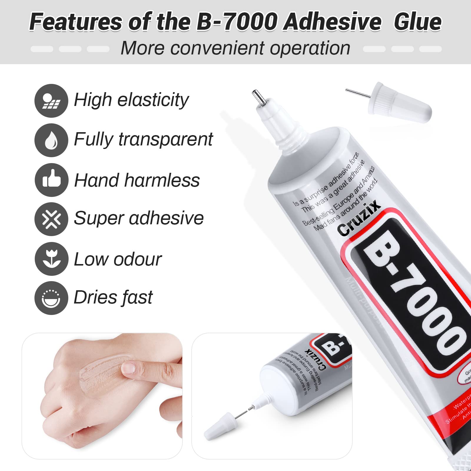 B7000 Jewelry Bead Glue - Clear 3.7 fl oz (110ml) Multipurpose Super Strong Adhesive for Rhinestones, Fabric, Metal, Stone, Nail Art, Wood & Glass - Perfect for DIY Jewelry Making, Craft Projects & Home Repairs