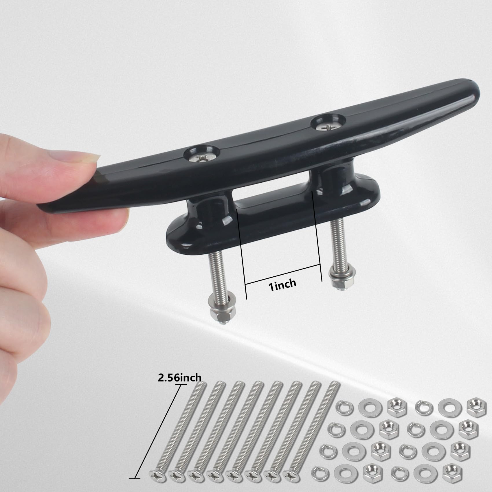 Nylon Boat Cleat 4-8 Inch Black - Marine Dock Cleats with Bolts for Boats & Decks (4/6 Pack)