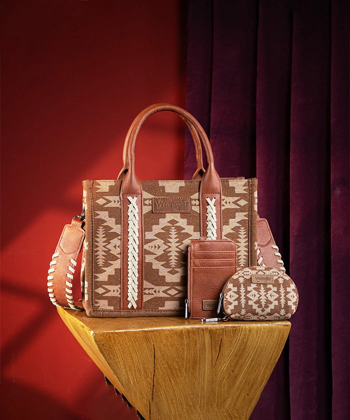 Wrangler Aztec Print Tote Bag Set - Stylish & Durable Cotton Tote Bags for Women - Perfect for Shopping, Beach, Travel & Everyday Use