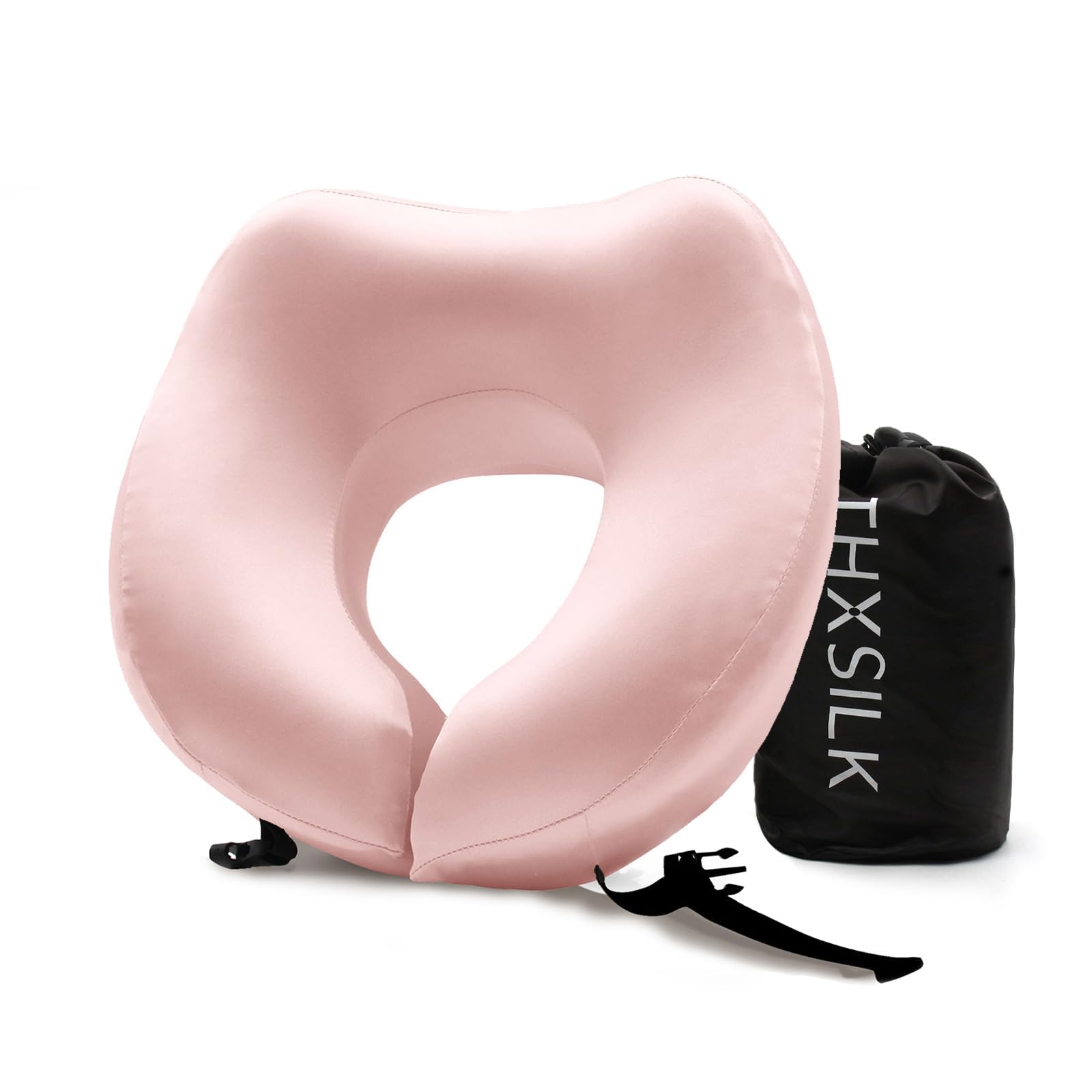 100% Mulberry Silk Travel Neck Pillow with Memory Foam - Airplane Sleeping Pillow for Head & Neck Support - Includes Storage Bag (Charming Pink) | Perfect for Long Flights, Road Trips & Office Naps