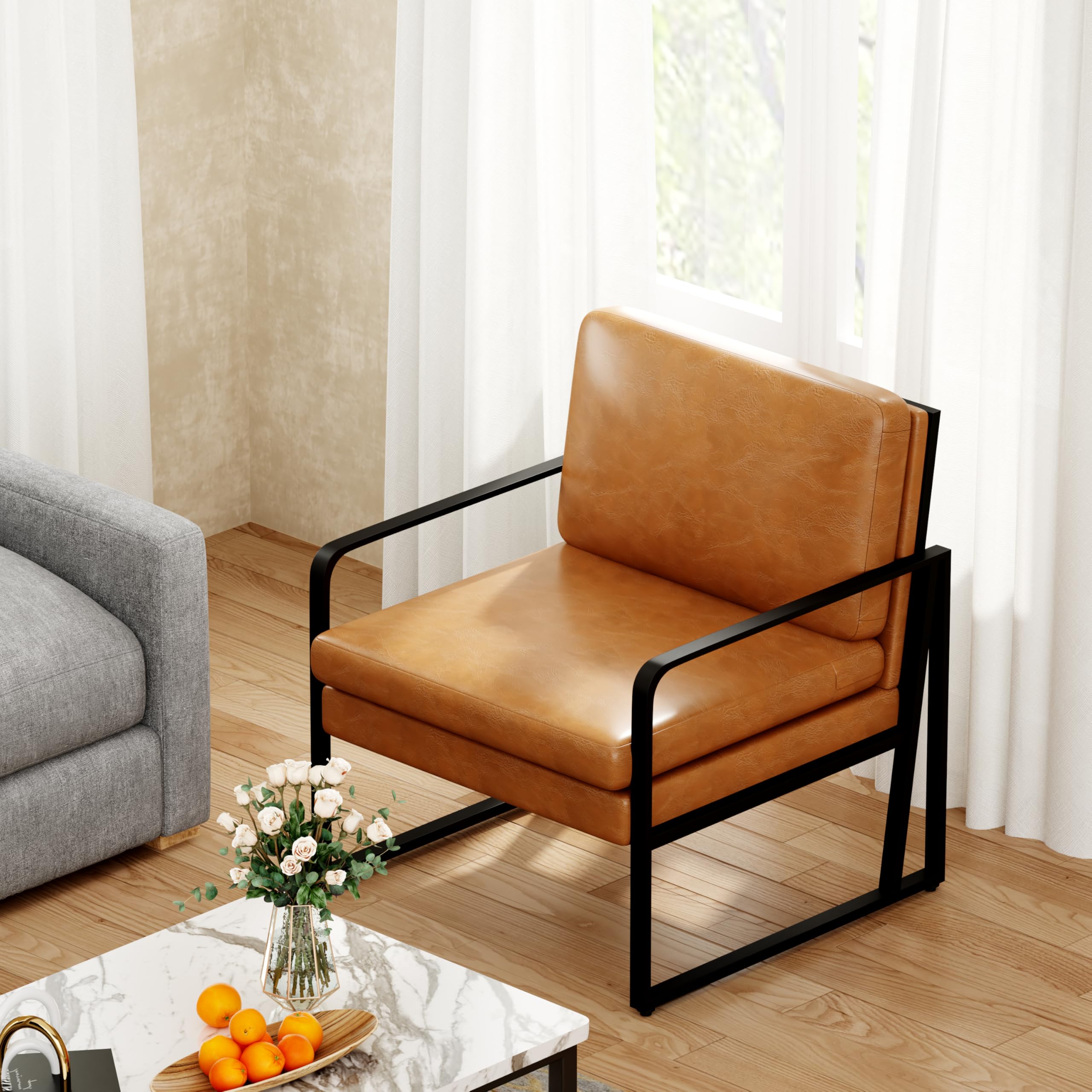 ALISH Modern Upholstered Accent Chair with Metal Legs - Linen Armchair for Living Room, Bedroom & Reading Nook - Comfortable Lounge Chair for Home Decor