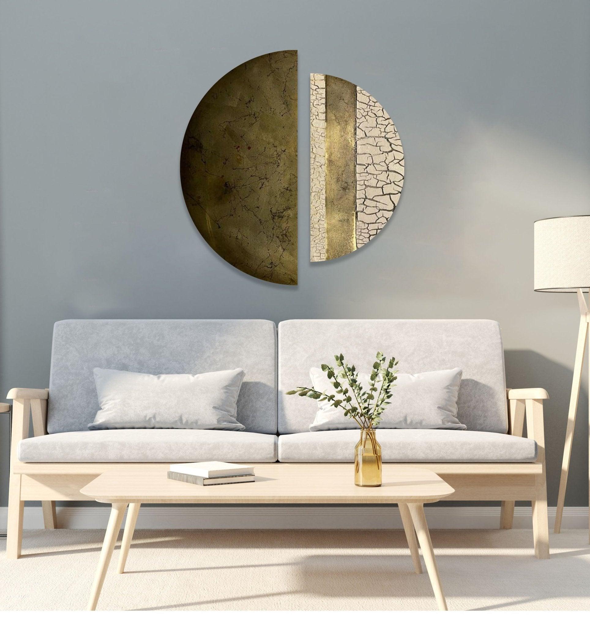 2 Piece Abstract Beige Cracked Glass Wall Art Set - Modern Home Decor for Living Room, Bedroom & Office - Unique Cracked Texture Canvas Painting for Contemporary Interior Design