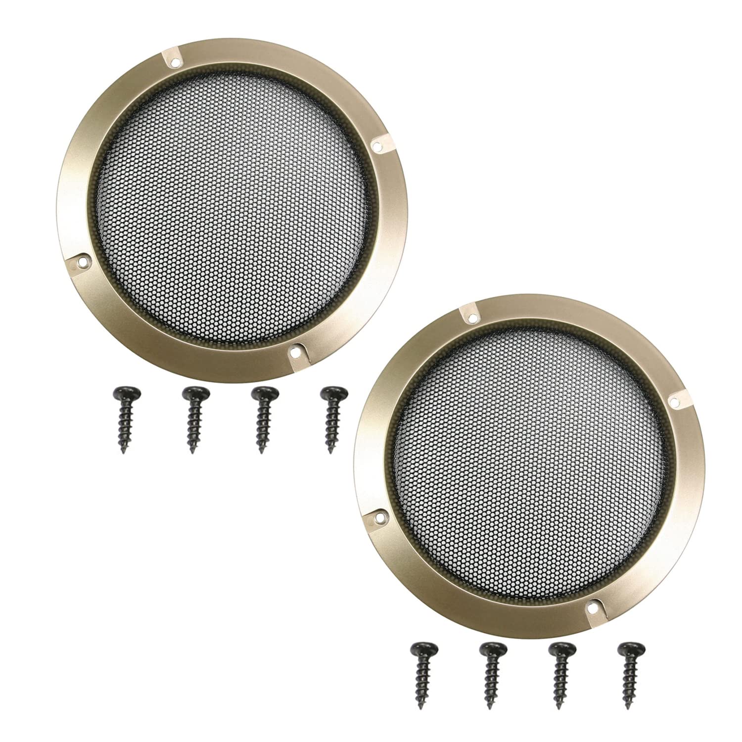 Fielect 2Pcs 6-Inch Speaker Grill Mesh Cover - Gold Subwoofer Guard Protector for Home Audio, Car Stereo & DJ Equipment - Decorative Circle Metal Grille for Enhanced Sound Protection