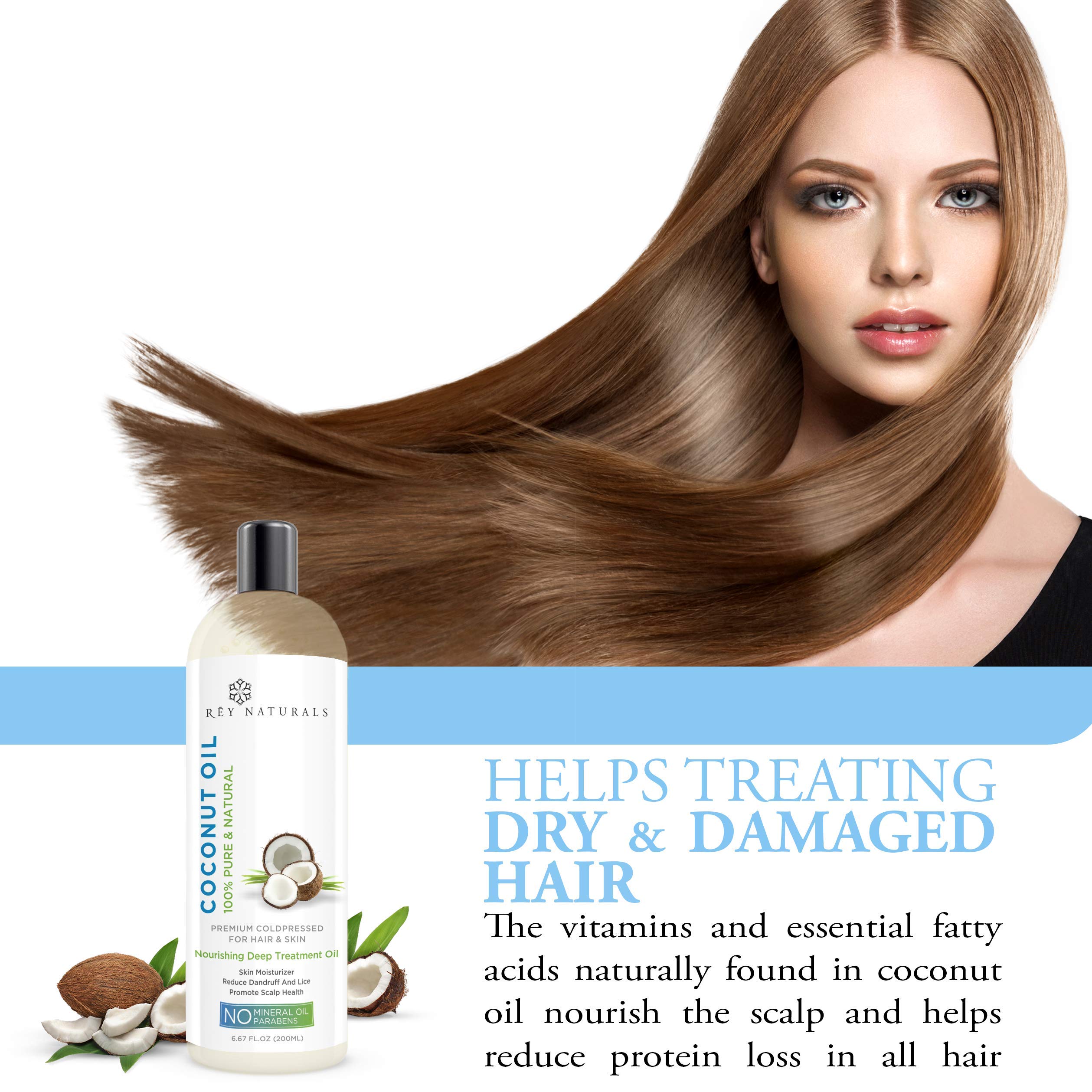 Rey Naturals Sweet Almond Oil & Coconut Oil for Hydrated Hair & Dandruff Free Scalp - 200ml x 2 | Cold Pressed Hair Oil for Scalp Nourishment & Shiny Hair | Natural Hair Treatment for Men & Women | Perfect for Daily Hair Care & Scalp Massage