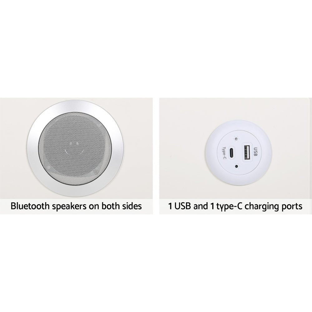 Aika Smart Bedside Table with Wireless Charging, LED Lights & Bluetooth Speaker - Modern Nightstand for Bedroom, Office, or Dorm - White