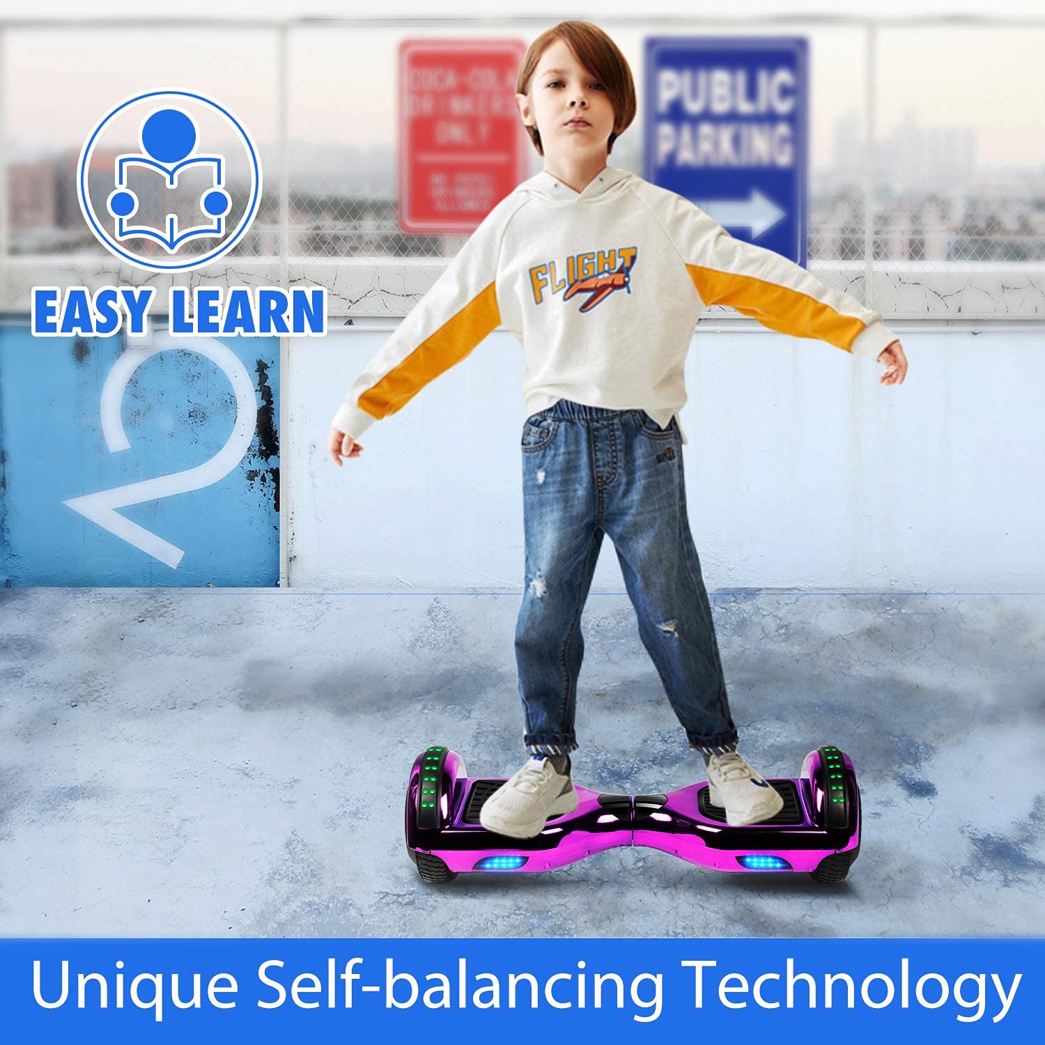 6.5 Inch Hoverboard with Bluetooth Speaker & LED Lights - Self Balancing Scooter for Kids & Adults - Perfect for Commuting, Indoor/Outdoor Fun & Gift Giving