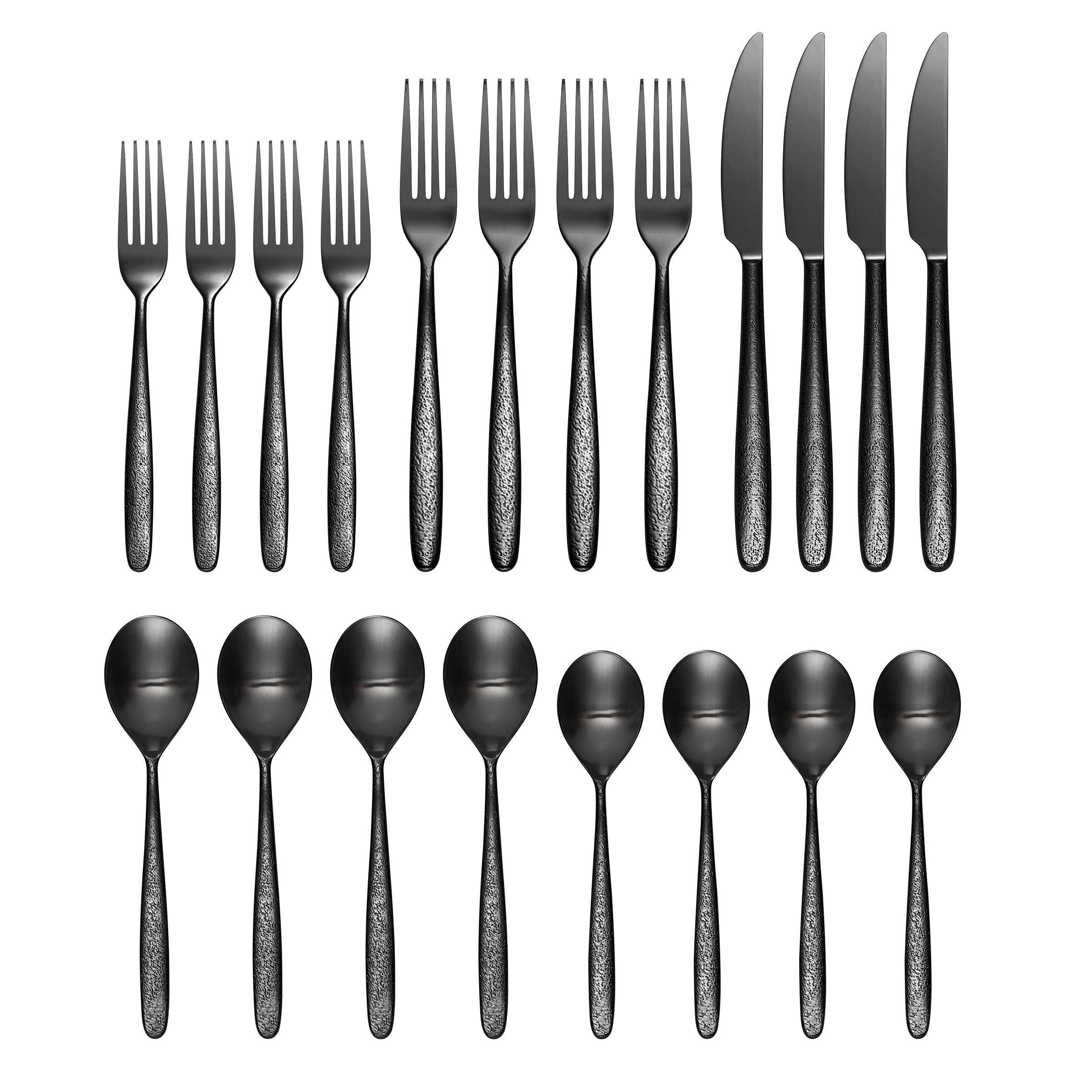 Premium Storm Black 20-Piece Flatware Set - Stainless Steel Silverware for 4-5 People - Elegant Dining Utensils for Home, Restaurant & Dinner Parties