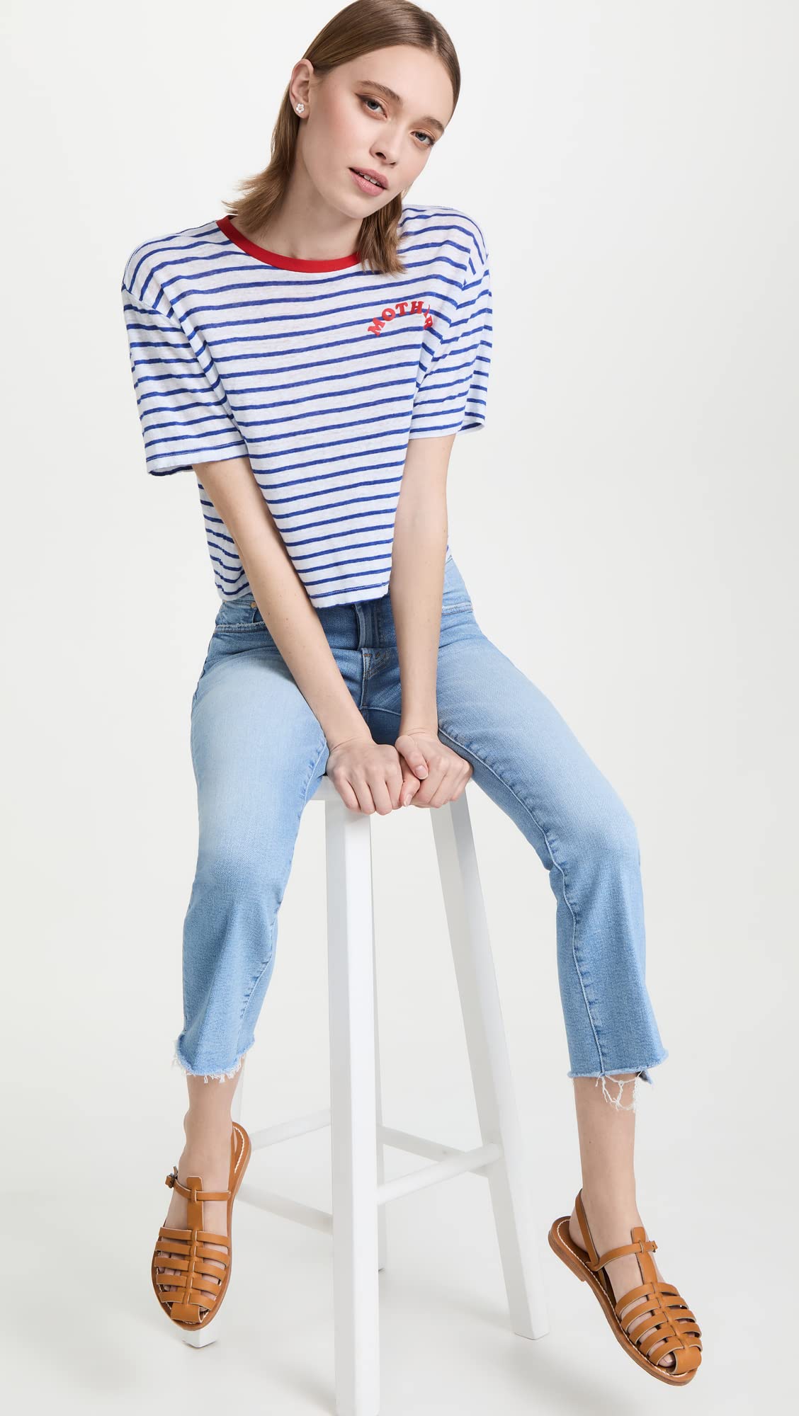 MOTHER Women's The Insider Crop Jeans - High Waist Distressed Denim for Casual Outfits | Perfect for Streetwear, Date Nights & Weekend Looks